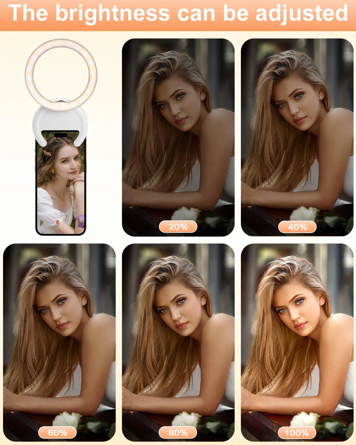 Ring Light Telephone biały, regulowana temperatura barwowa 3000 K - 7000k, 5-biegowa regulowana jasność, do selfie, laptopa/tabletu, Youtube, Tiktoka, wideo