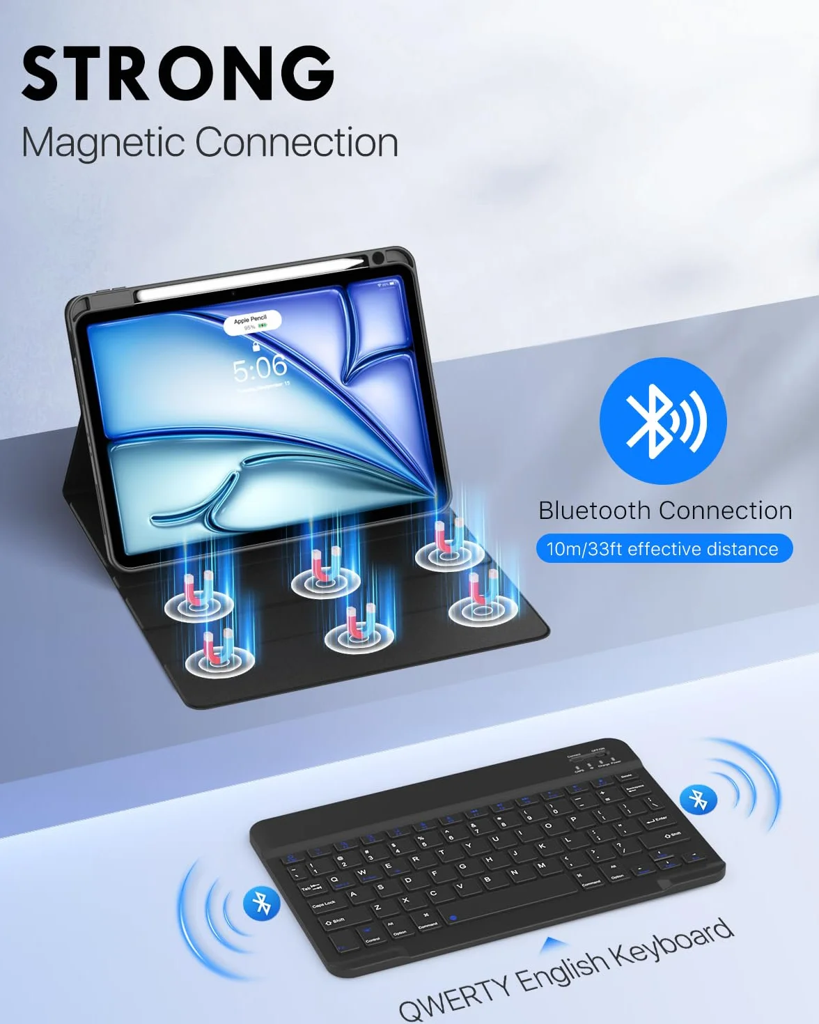 MoKo for iPad Air 11 Inch Case with Keyboard 7th/6th Gen(M4/M3-2026/2025/2024), iPad Air 5th/4th Gen Case 2022/2020 10.9'' with Pencil Holder, Multi-Angle Detachable Bluetooth Keyboard, Black
