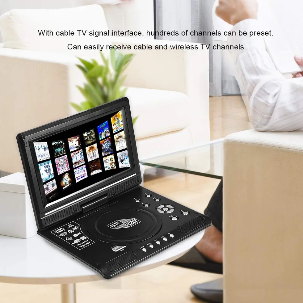 Odtwarzacz DVD, przenośny 9-calowy odtwarzacz DVD z panoramicznym ekranem LCD obracanym o 270 ° Odtwarzacz DVD wideo Odtwarzacz wideo FM SD USB AV CD VCD (wtyczka UE 110-240 V)