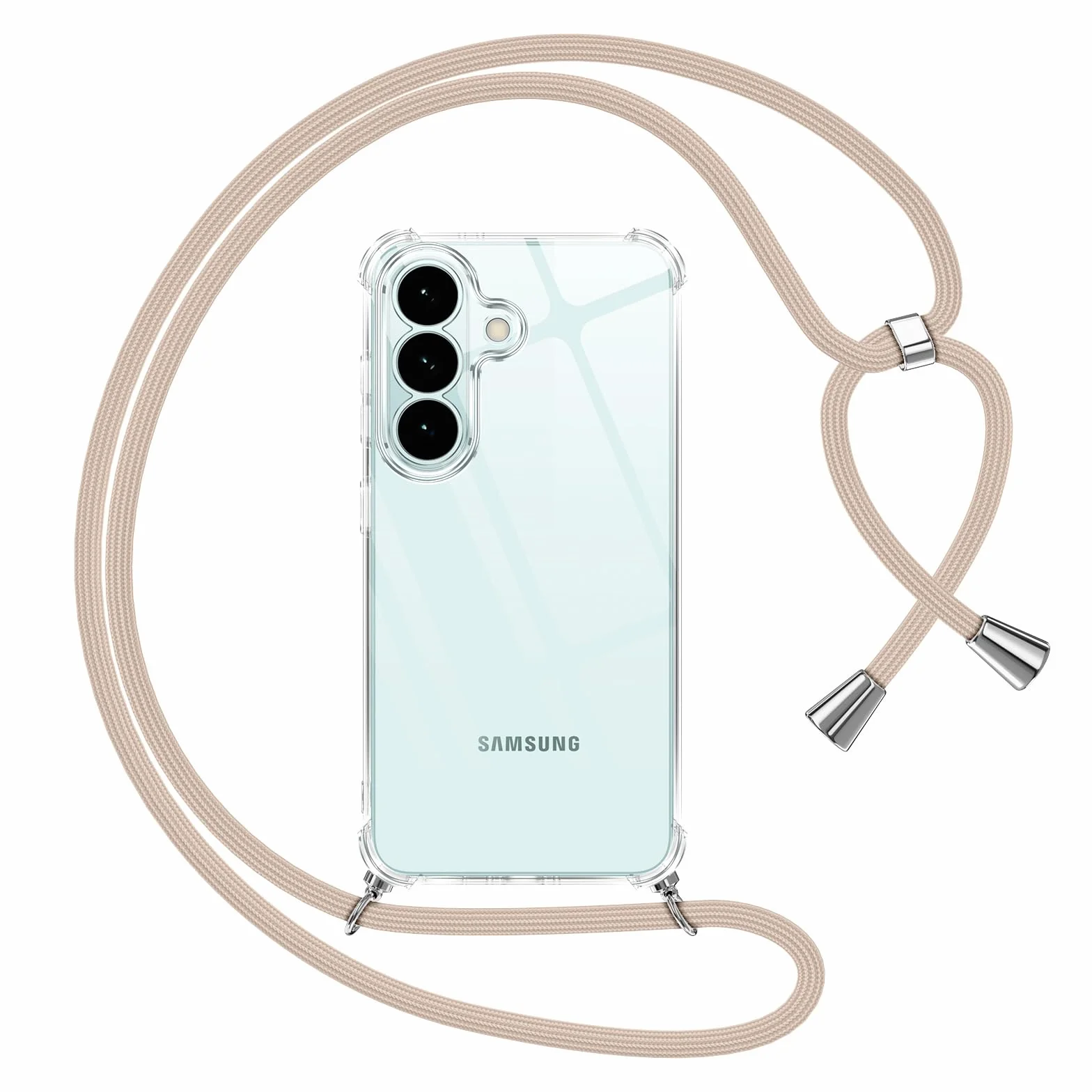Pnakqil Etui z łańcuszkiem na telefon Samsung Galaxy S26, przezroczyca miękka silikonowa z sznureczkiem, anty-upadek, ochrona przed wstrząsami, kompatybilne z Samsung Galaxy S26 6,3", khaki