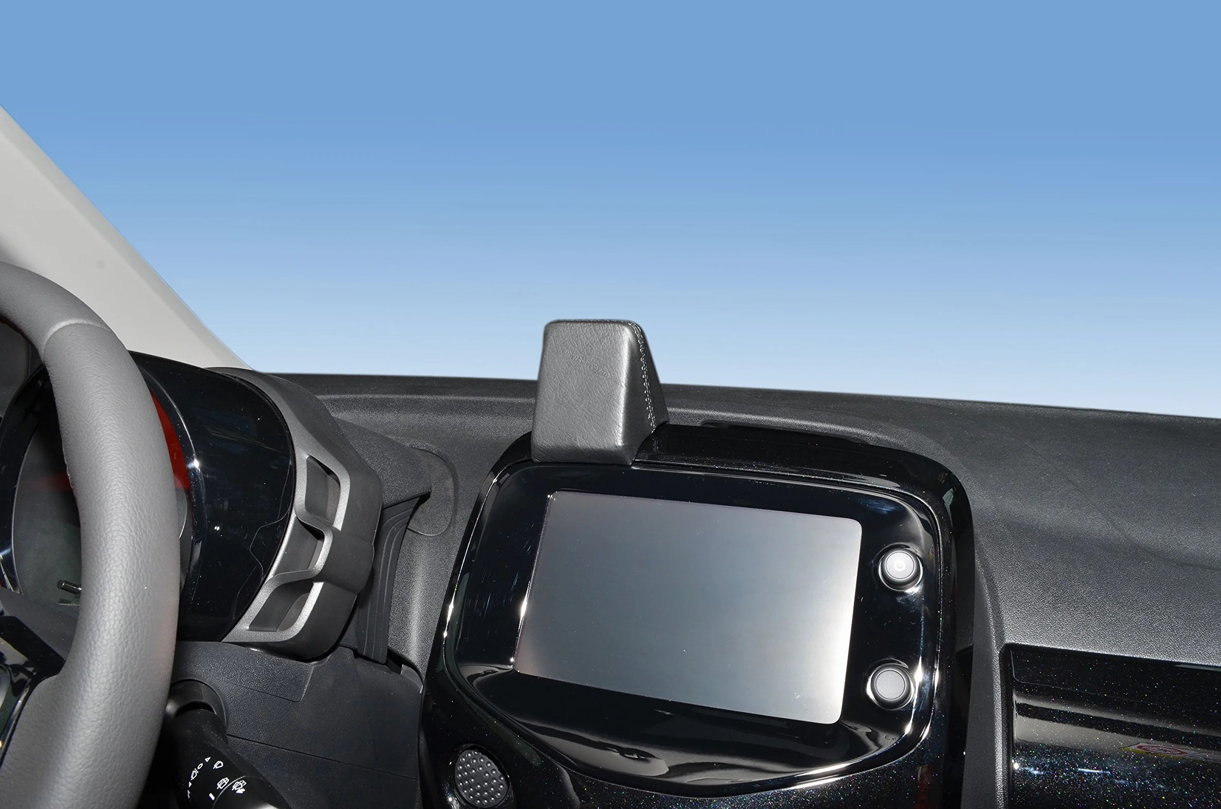 KUDA Uchwyt na telefon komórkowy pasujący do Citroen C1 & Peugeot 108 & Toyota Aygo od 2014 roku - konsola do smartfonów, telefonów komórkowych, nawigacji i innych – konsola ze sztucznej skóry, czarna