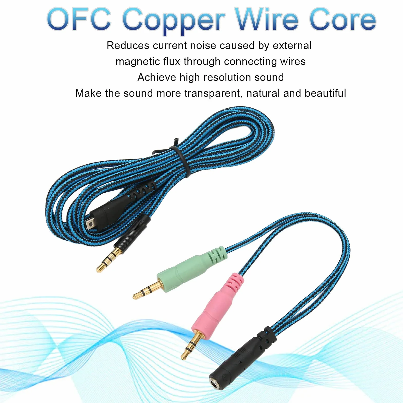 Kabel Audio Słuchawek, Wymienny Kabel Audio Słuchawek z Kablem Adaptera Y, Kabel AUX w Oplocie Miedzianym OFC dla 3/5/7/Pro
