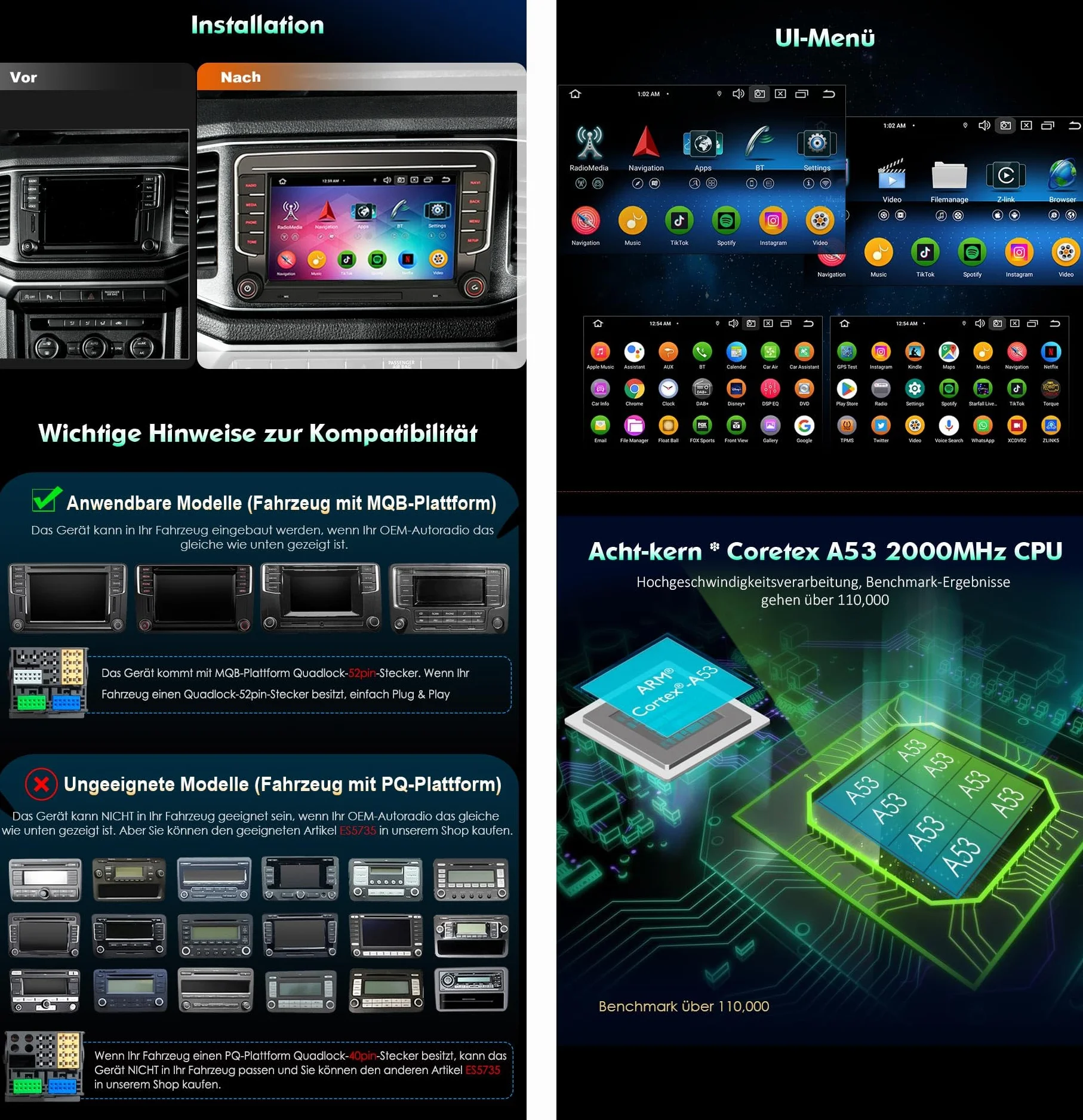 Android 14 4 GB + 64 GB 8-rdzeniowe radio samochodowe GPS nawigacja do VW Crafter Amarok, Caddy, Polo ŠKODA Yeti Transporter T6, 7 cali, ekran dotykowy, obsługuje CarPlay Android Auto DAB+ WiFi 4G FM