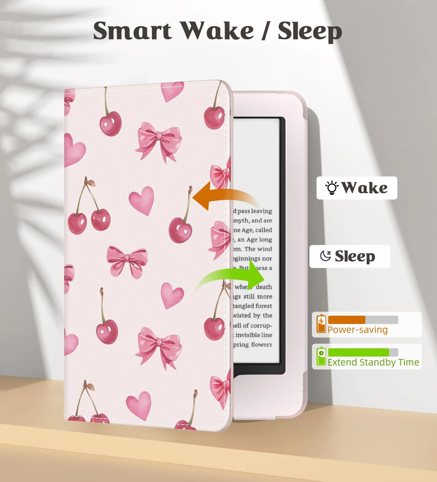MoKo Case for 6" All-New eBook 11th Generation 2024/2022, Lightweight Shell Cover with Hand Strap Auto Wake/Sleep for E-Reader 11th Gen 2024, Cherry Bow