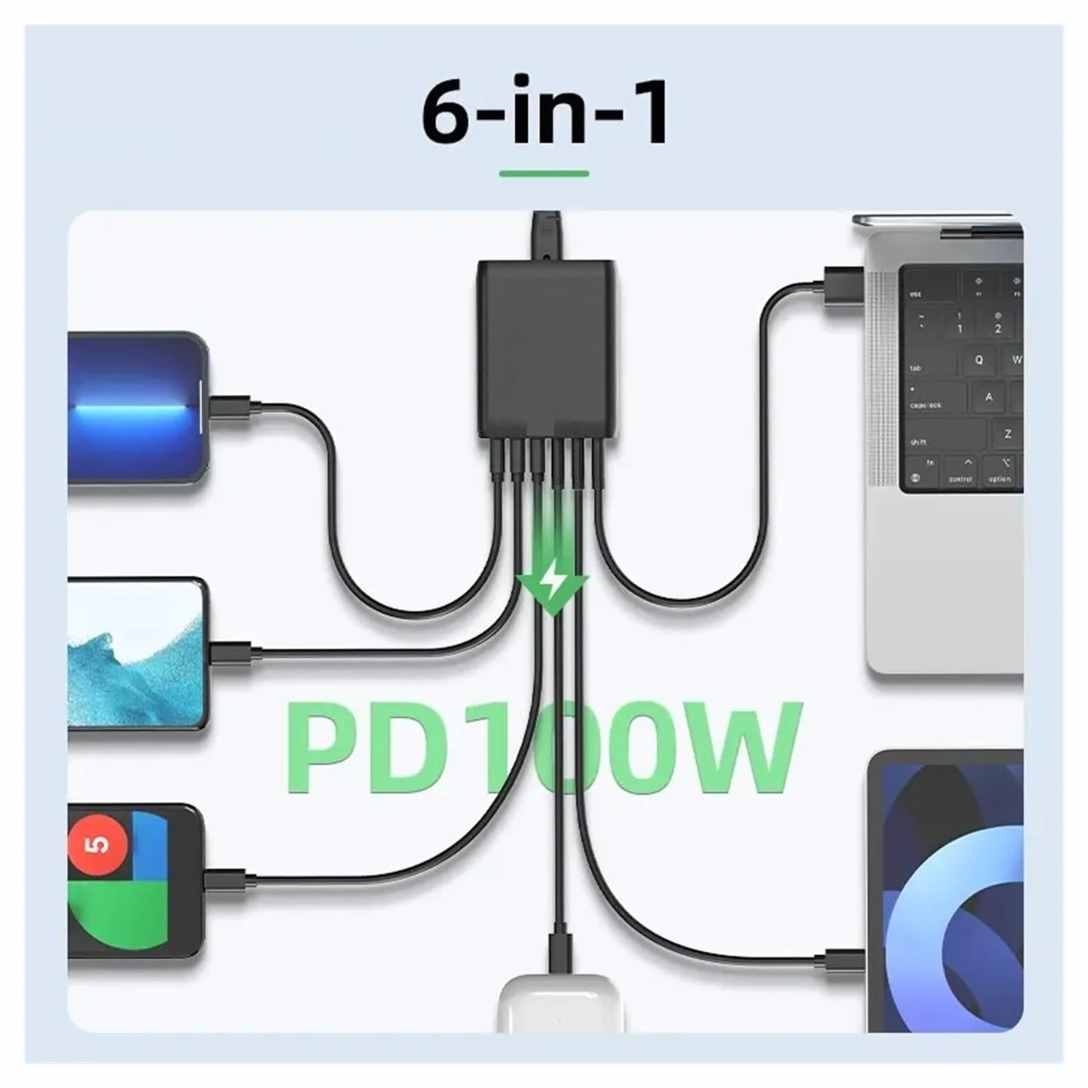 Ładowarka USB 100 W Typu C PD Szybkie Ładowanie Z Wieloma 6 Portami Stacja Ładująca Na Biurko MożLiwość Szybkiego łAdowania