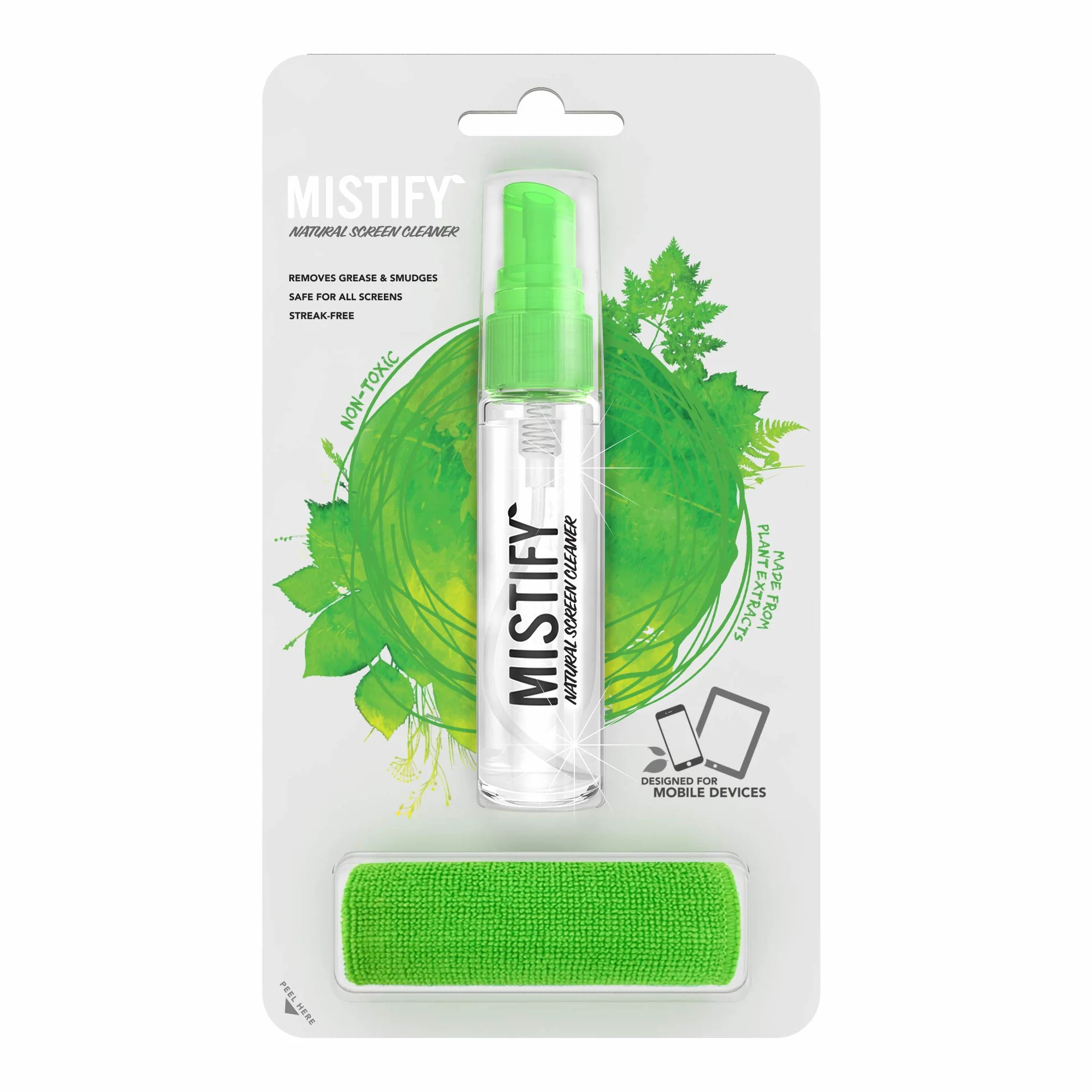 Mistify Środek do czyszczenia ekranu 40 ml - Naturalny spray do czyszczenia ze ściereczką z mikrofibry. Idealny do komputerów, klawiatur, laptopów, w tym MacBooka. Pozbądź się jednorazowych chusteczek