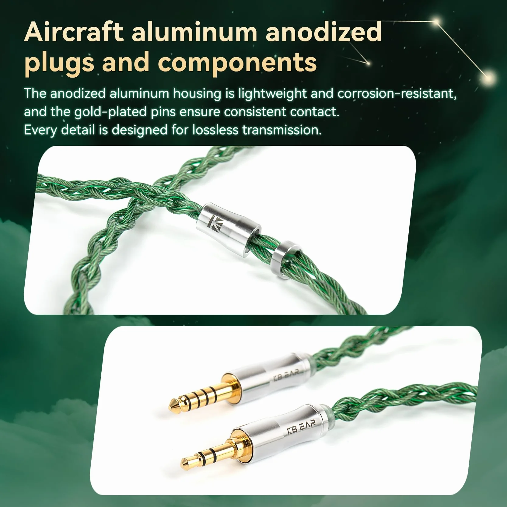 KBEAR Aegis kabel IEM, 120 cm kabel do ulepszania słuchawek HiFi, 4-żyłowy posrebrzany kabel do słuchawek KZ EDX PRO/ZST, CCA CRA, C-CZ Melody/Coffee Bean, Moon Drop Blessing (2-pin-0,78 mm, wtyczka