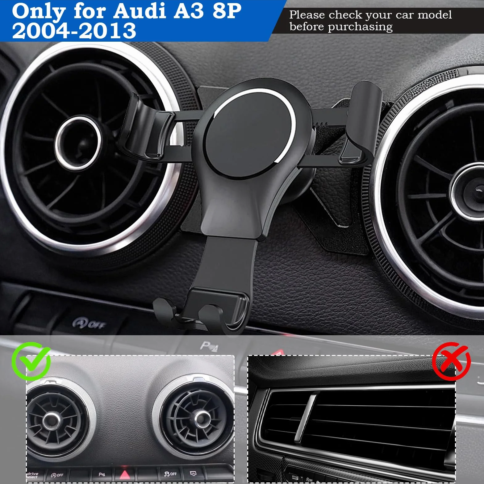 Samochodowy uchwyt na telefon komórkowy obracany 360° kompatybilny z Audi A3 8P S3