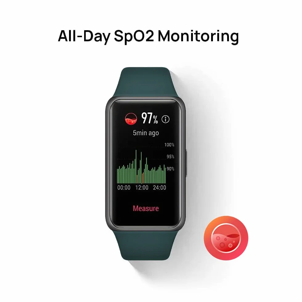 HUAWEI Band 6, wyświetlacz OLED 1,47", 96 trybów treningowych, czas pracy baterii: do 2 tygodni, proaktywny monitoring zdrowia, 5ATM, czujnik SpO2, pomiar tętna, zielony leśny