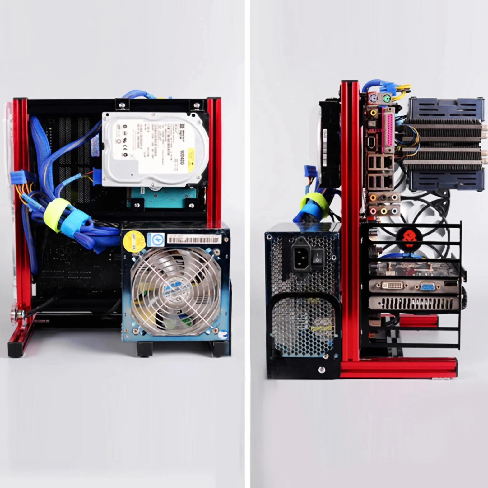 SIXRUN Otwarta Rama Aluminiowa, Pionowa Obudowa dla Płyt Głównych ATX ITX M-ATX, Doskonałe Odprowadzanie Ciepła, Samodzielny montaż dla Graczy i Budowniczych (czerwony)