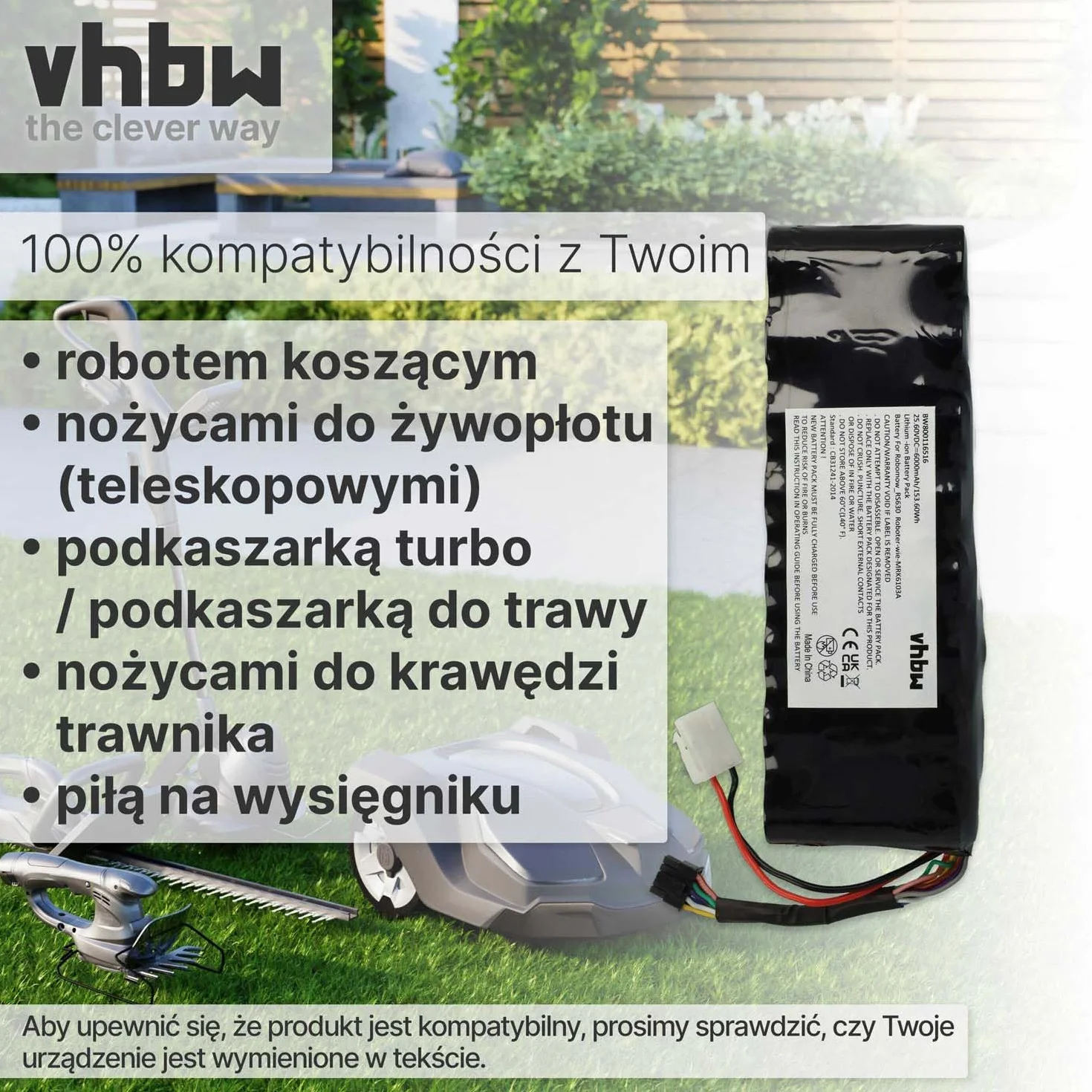 vhbw Akumulator do kosiarki Robomow RS615 Pro RS615U RS625 Pro 6000 mAh 25,6 V litowo-jonowy