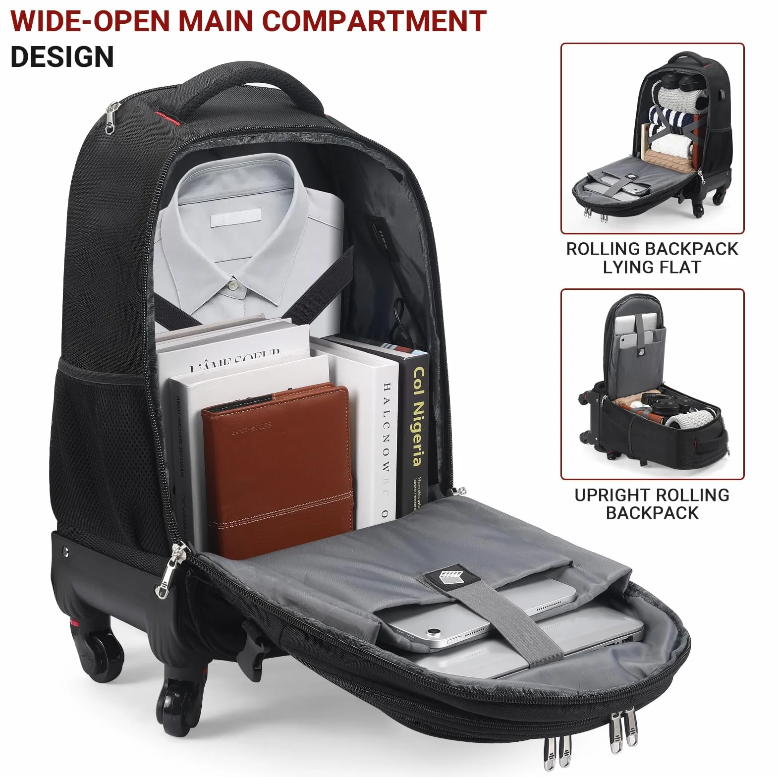 star cloud Plecaki na kółkach serii SC, Czarny-a, Carry on 22-Inch 45L, 4-kołowy plecak na kółkach