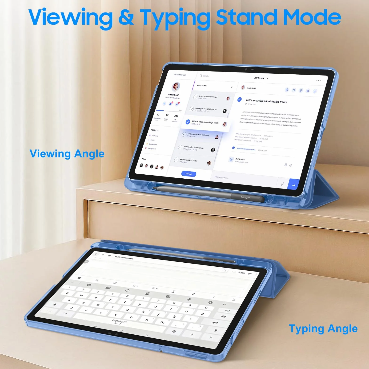 Fintie Etui z folią ochronną do Lenovo Idea Tab 11 cali 2025 (TB-336ZU/ TB-336FU) - ultracienkie etui ochronne z półprzezroczystą tylną stroną z funkcją automatycznego wygaszenia/wybudzania, granatowe