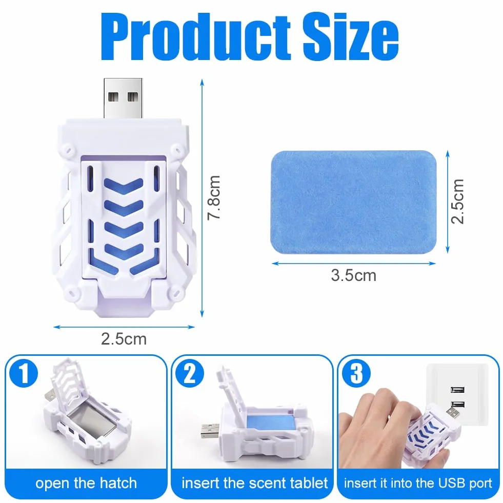 Przenośny odstraszacz komarów USB, elektryczny zabójca owadów, pułapka na owady z 12 tabletkami