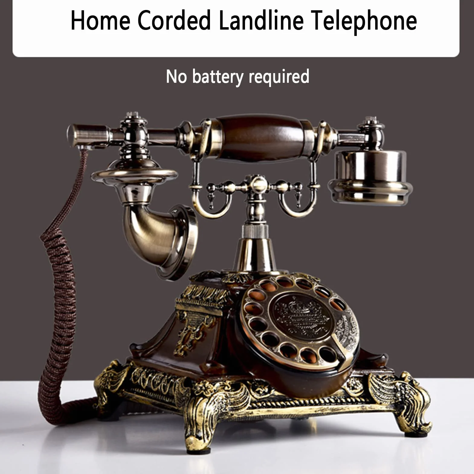 Telefon stacjonarny w stylu retro, klasyczny telefon stacjonarny z tarczą obrotową, staromodny telefon stacjonarny do domu i biura, A