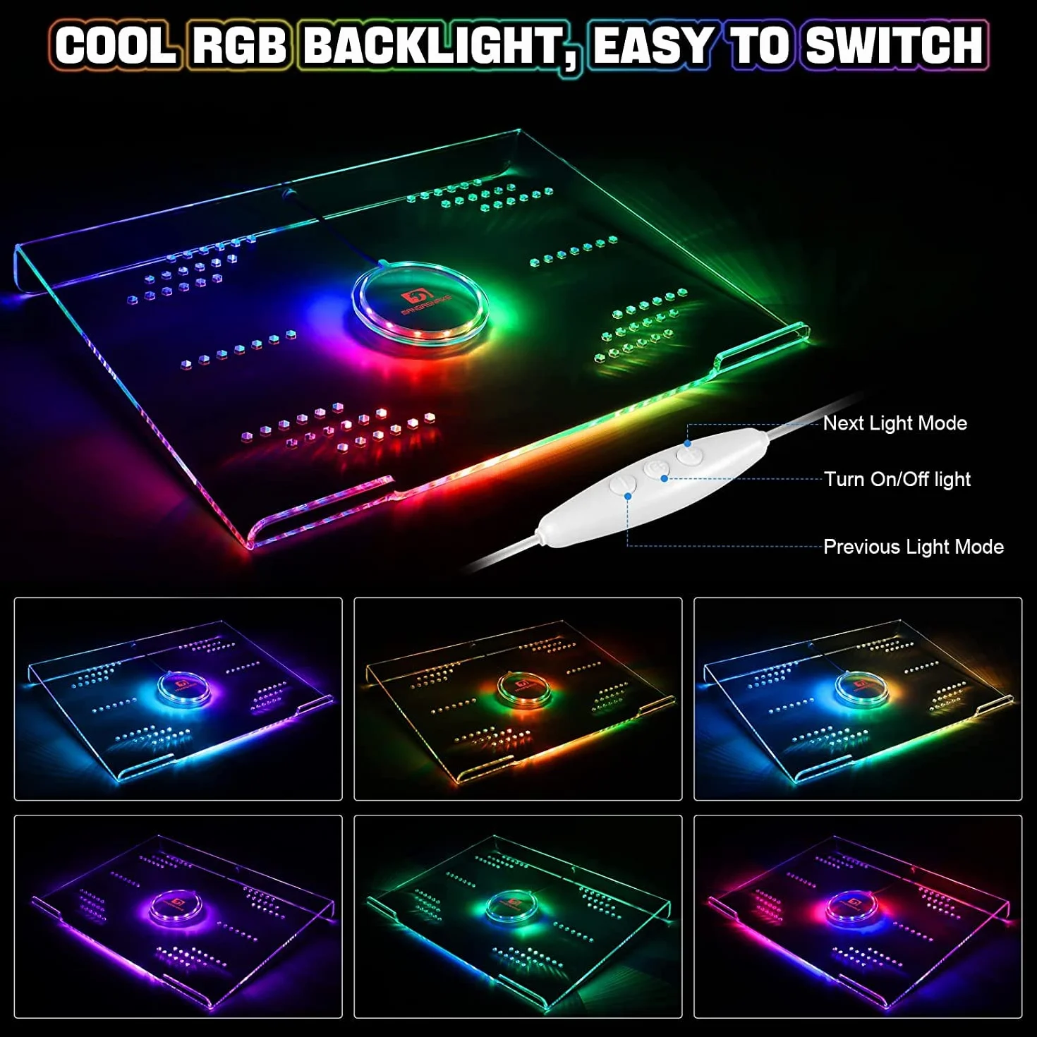 MAMBASNAKE Podpórka na laptopa na biurko, przezroczysty akrylowy stojak na laptopa, ergonomiczny stojak na komputer do laptopa, wentylowany uchwyt na notebooka, podświetlenie 366 RGB, kompatybilny z iPadem MacBookiem, od 10 do 17,3 cala, do pracy lub domu