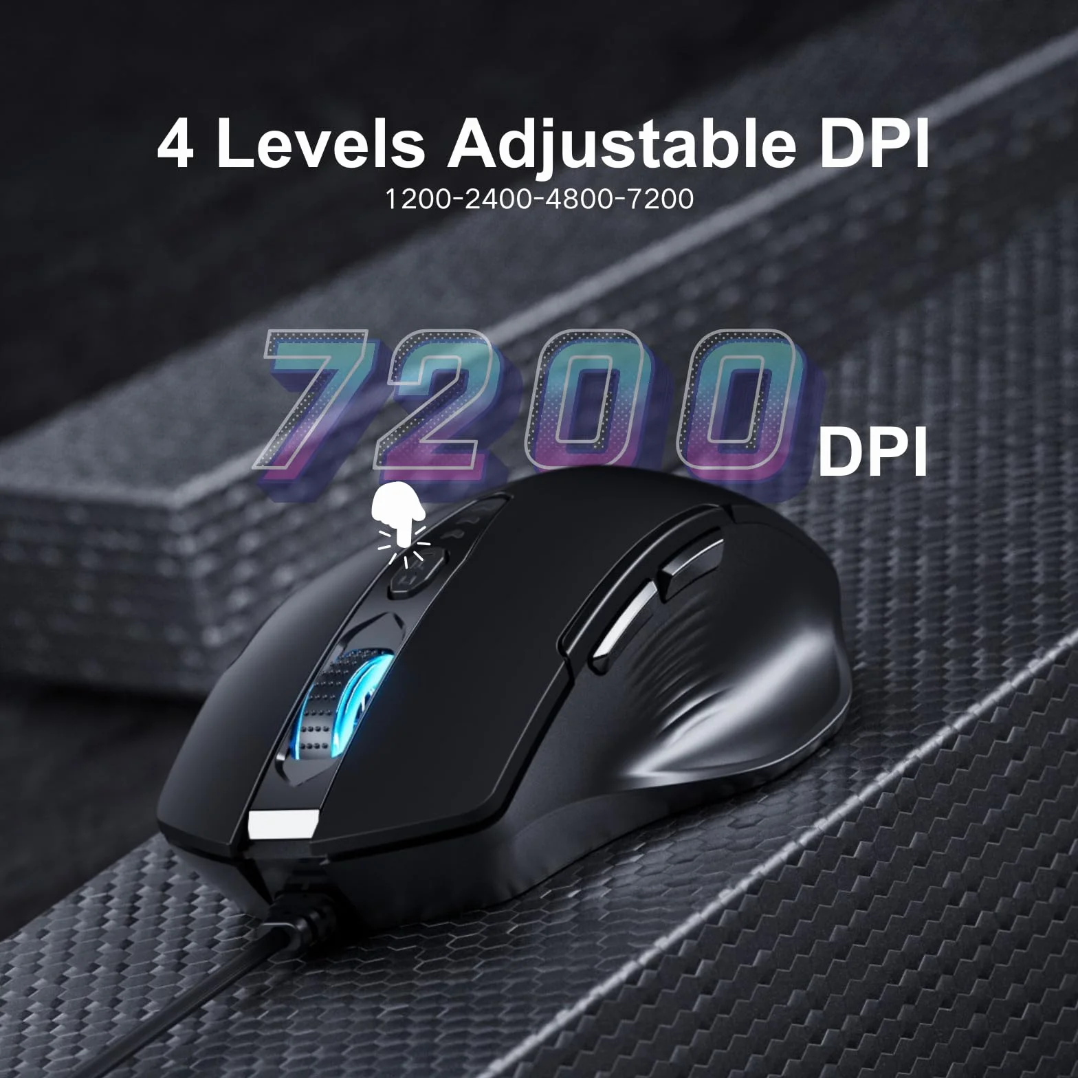 Uineer mysz przewodowa USB 6 przycisków 7200 DPI ergonomiczna matowa czerń