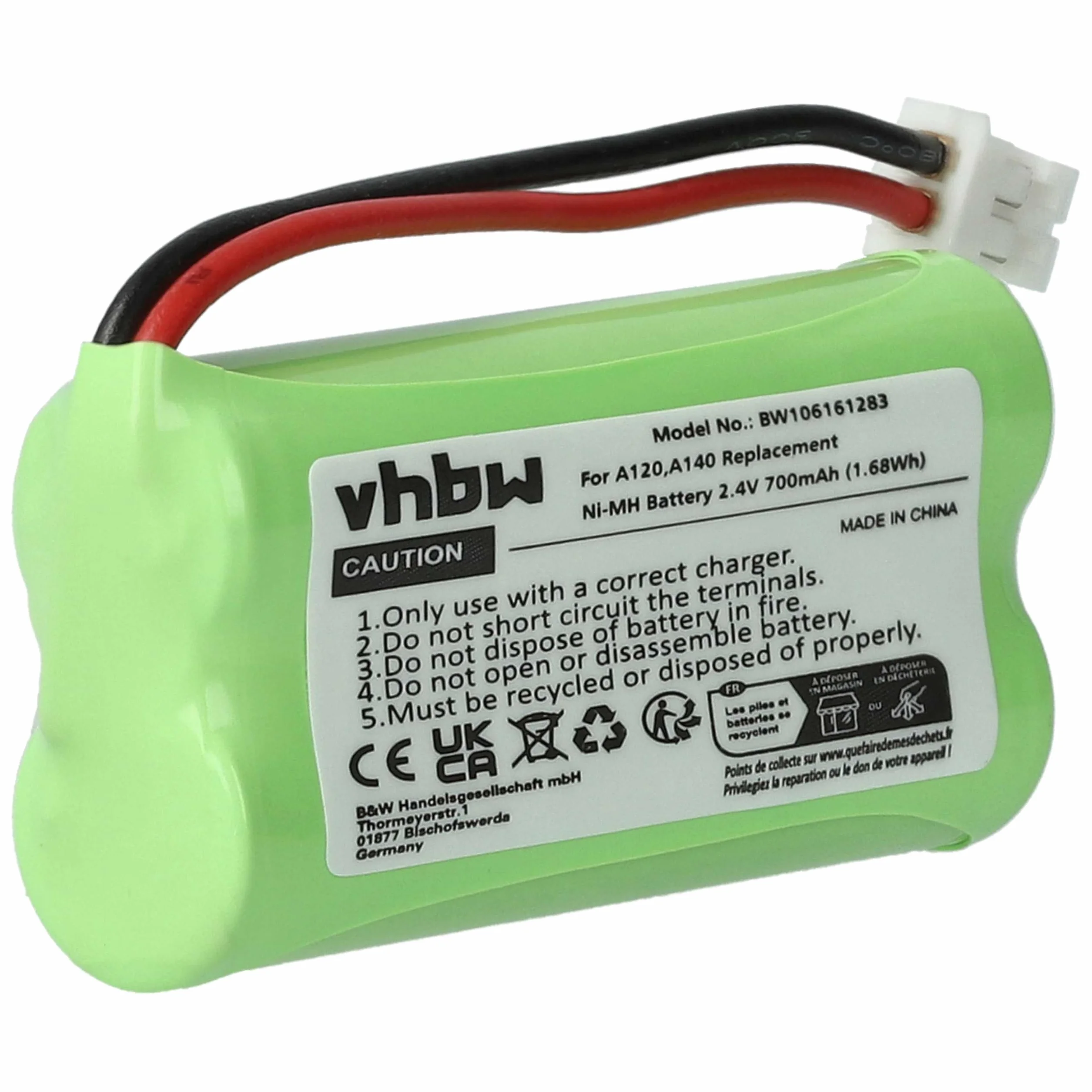 vhbw NiMH akumulator 700 mAh (2,4 V) kompatybilny z telefonem, stacjonarnym Siemens Gigaset AL110, AL110 Duo, AL110 Trio, AL110a, AL110a Duo, AL110a Trio zamiennik do C30852D1640X1.