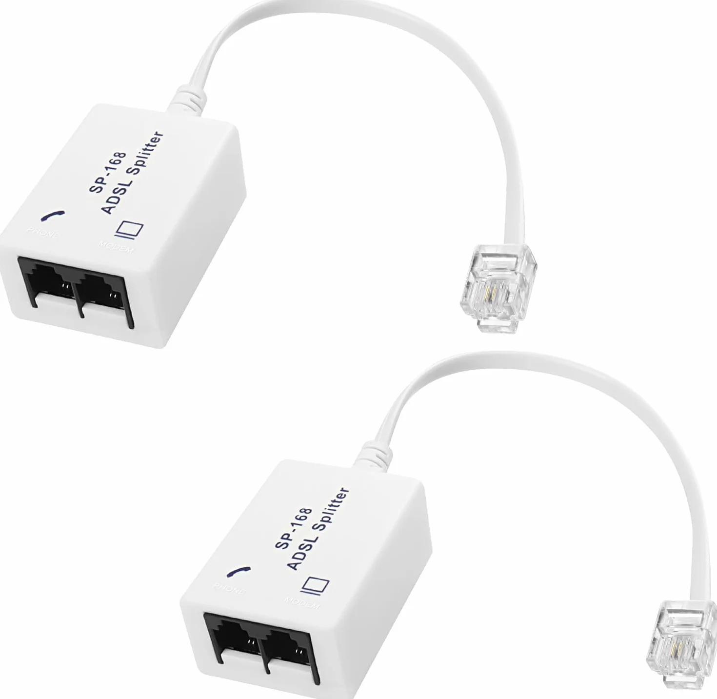 XMSJSIY DSL rozdzielacz ADSL rozdzielacz do linii telefonicznej 1 do 2 RJ11 6P4C/6P2C męski na podwójny żeński modem telefoniczny, adapter do faksu - 2 szt