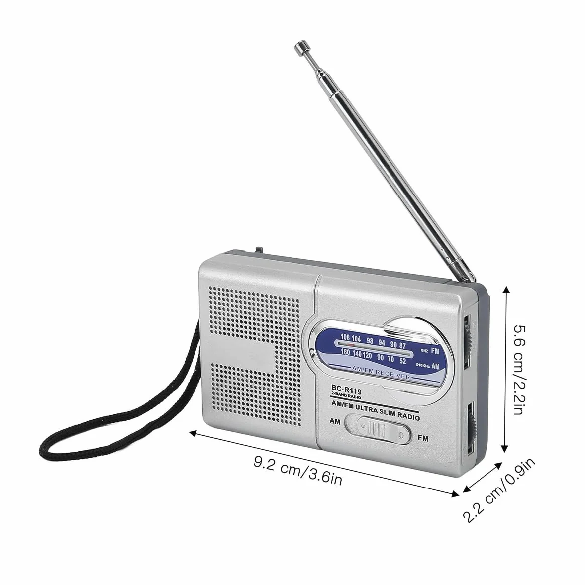 Namvo Am Fm radio zasilane bateriami wielofunkcyjne srebrno-szare przenośne mini radio nadaje się do podróży, wędrówek i jazdy na rowerze (Bez baterii)