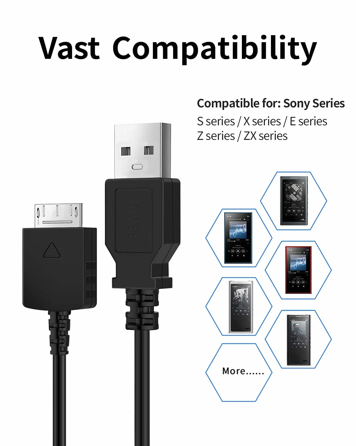 Zamienny kompatybilny kabel USB do Sony NWZ-E436F Walkman - kompatybilny z Sony serii E Walkman - Synchronizacja i ładowarka - czarny 1 metr od Dragon Trading