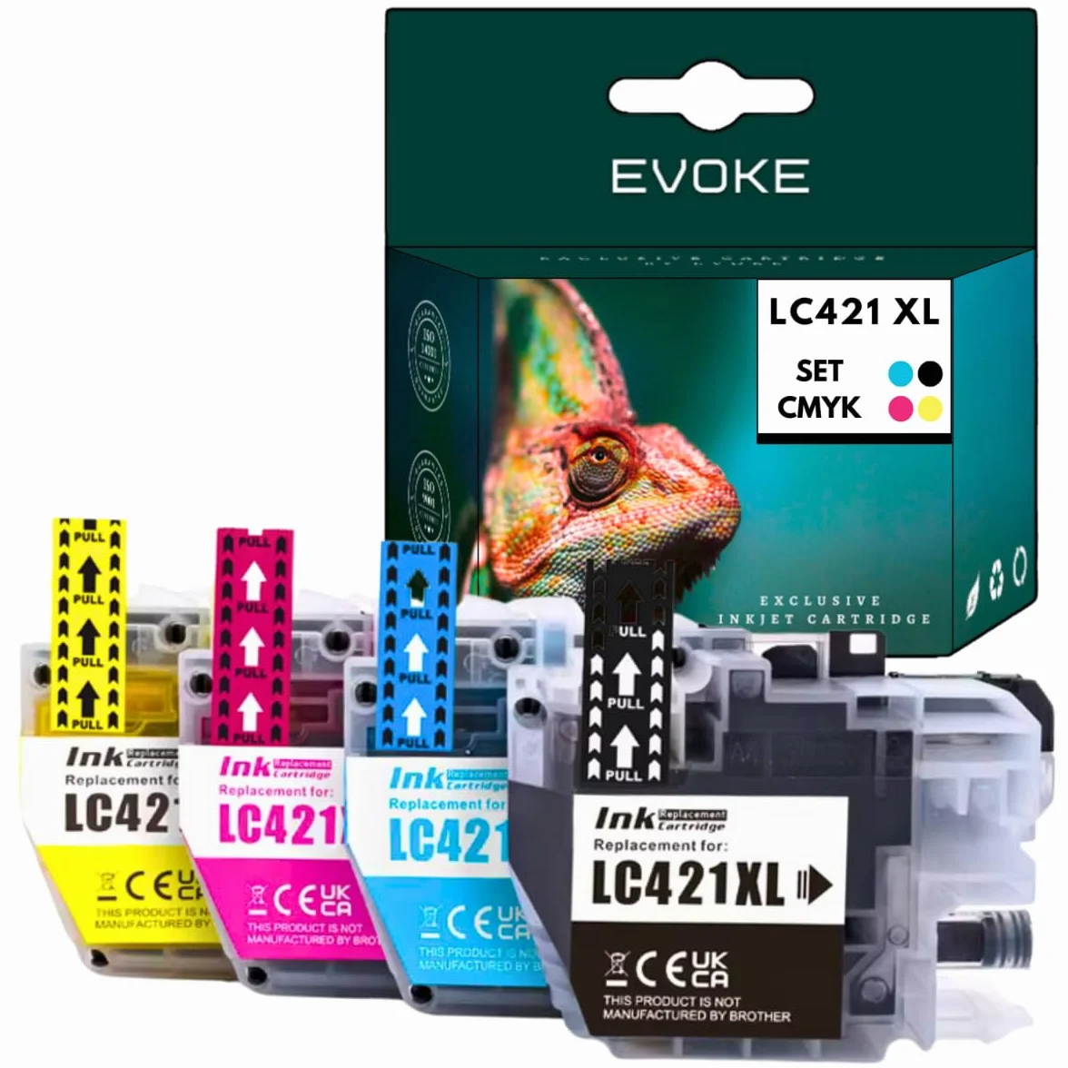 EVOKE LC421 Zestaw tuszy kompatybilny z Brother DCP-J1050DW DCP-J1140DW MFC-J1010DW (Zestaw CMYK) 500 Stron 46 ml
