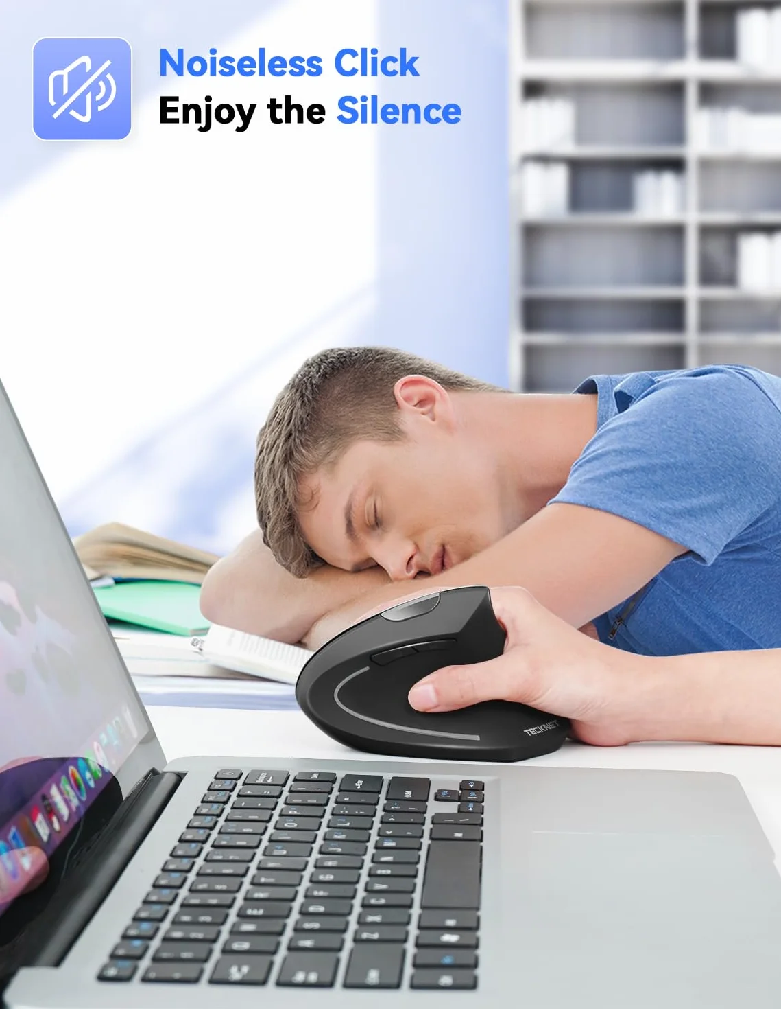 TECKNET Ergonomiczna Bezprzewodowa Mysz Pionowa 4800DPI 6 Przycisków 5 Poziomów DPI 24 Miesiące Baterii Optyczna Czarny