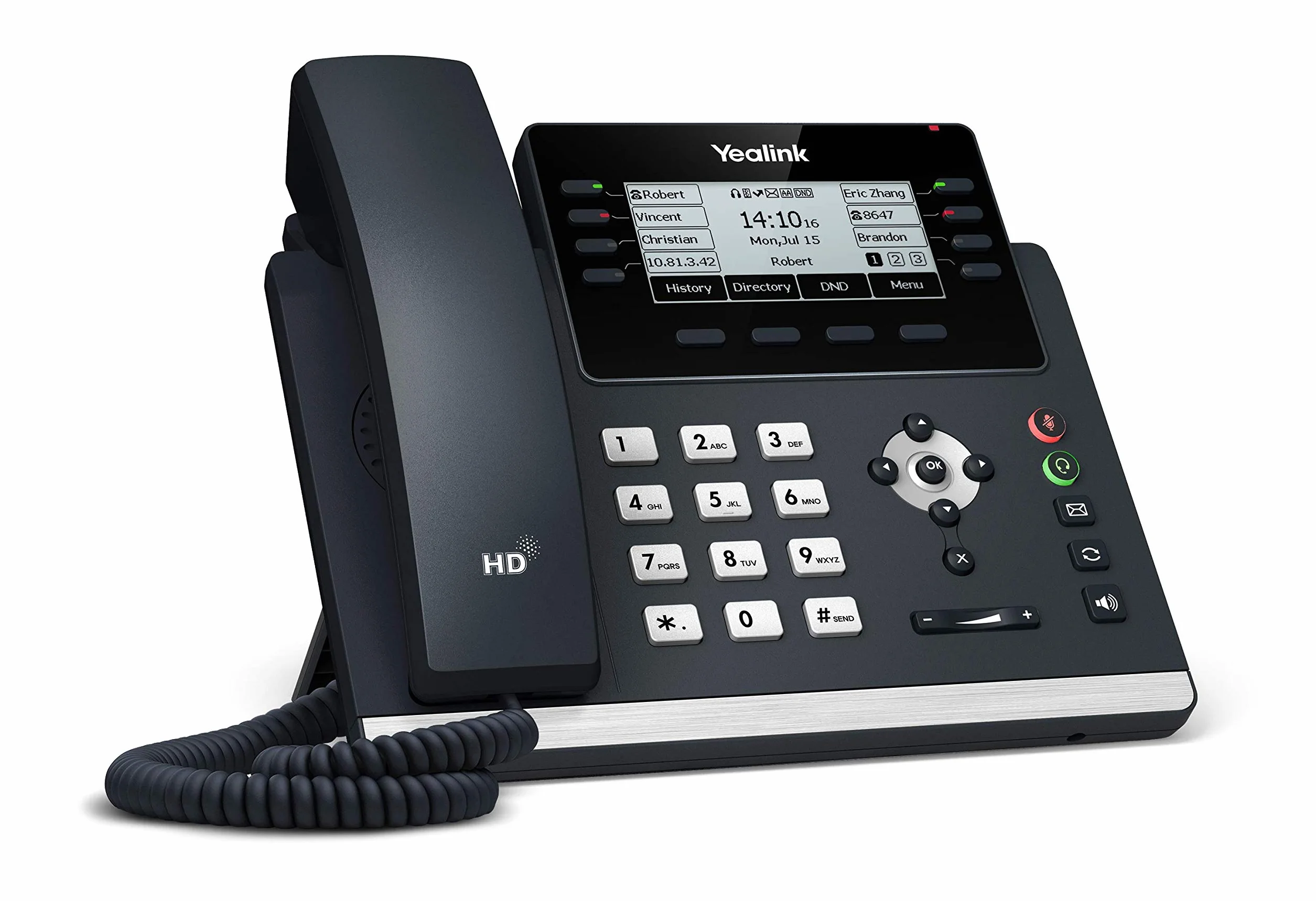 Yealink T43U telefon IP, 12 kont VoIP. Wyświetlacz graficzny 3,7 cala, podwójny USB 2.0, dwuportowy Gigabit Ethernet, 802.3af PoE, zasilacz nie jest dołączony (SIP-T43U) (odnowiony)