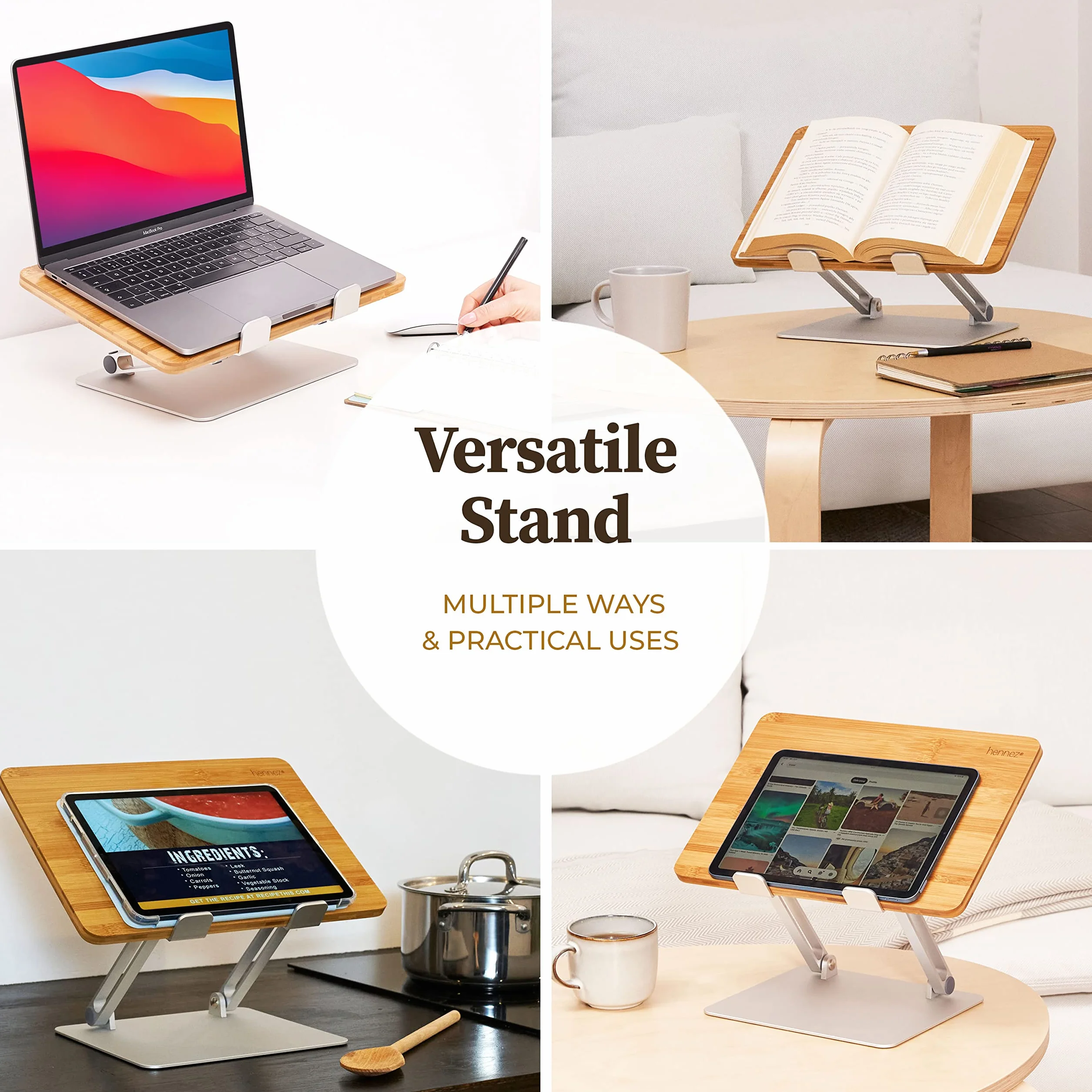 HENNEZ Stojak na laptopa z regulacją wysokości – stojak na notebooka/MacBook – uchwyt na laptopa, podwyższenie na biurko – stojak na laptopa