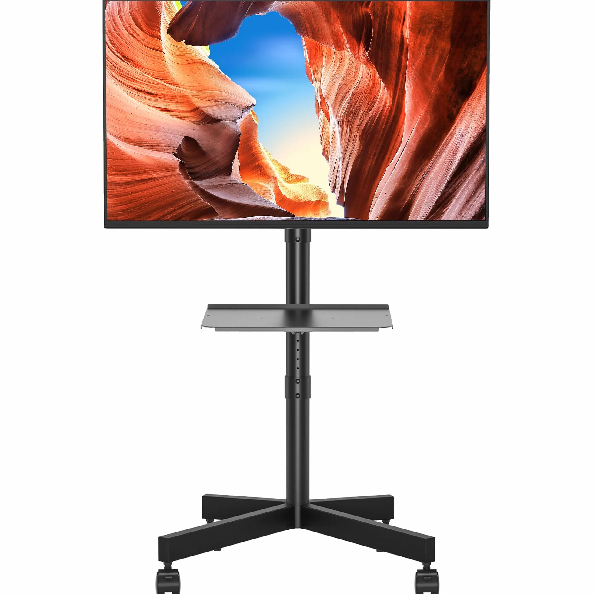 BONTEC Mobilny Stojak TV na Kółkach do Telewizorów Plazmowych/LCD/LED 23-60 cali, Przenośny Stojak TV z Półką na Laptopa, Wózek TV z Regulacją Wysokości na Kółkach do 25kg, Max. VESA 400x400mm