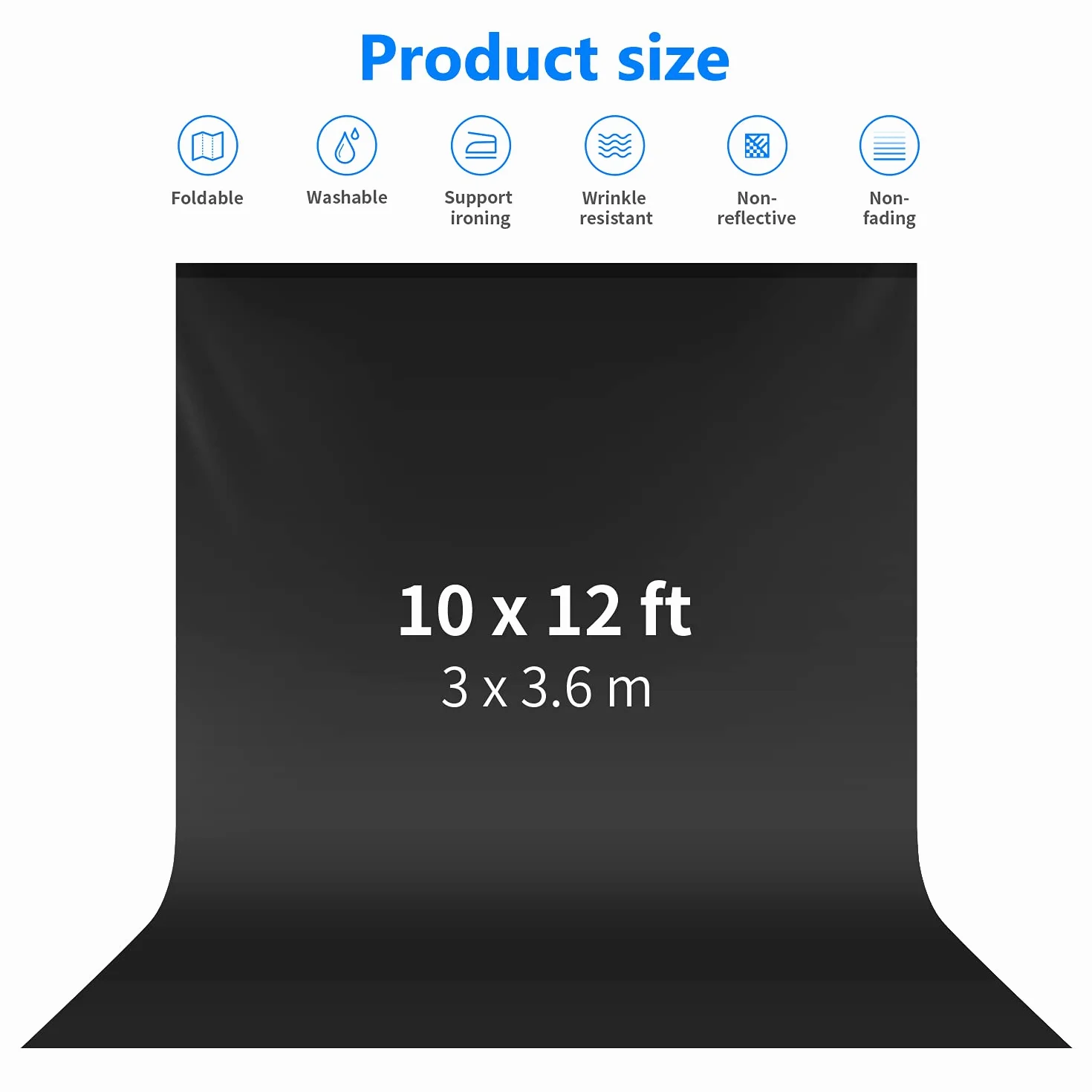 Neewer 3 x 3,6 m PRO Photo Studio Premium Poliestrowe składane tło do fotografii, wideo i telewizji (tylko tło) - czarne