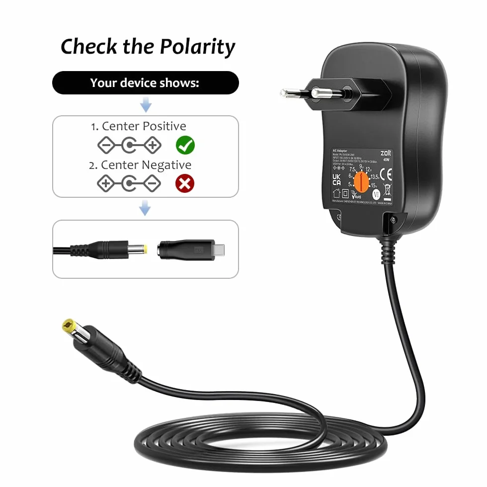 Zolt 45W Uniwersalny Zasilacz AC DC 5V-15V 3A z USB 5V 2.4A 10 Wtyczek DC