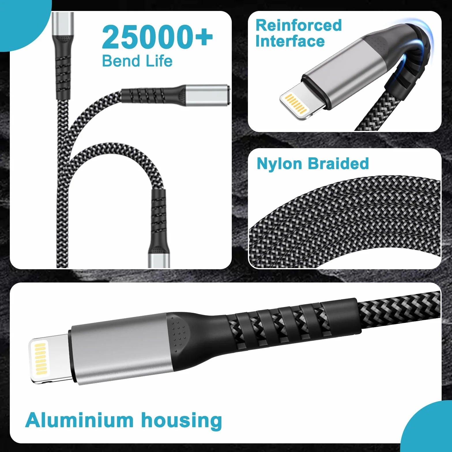 Kabel do ładowania iPhone 2 m USB Lightning MFi nylon