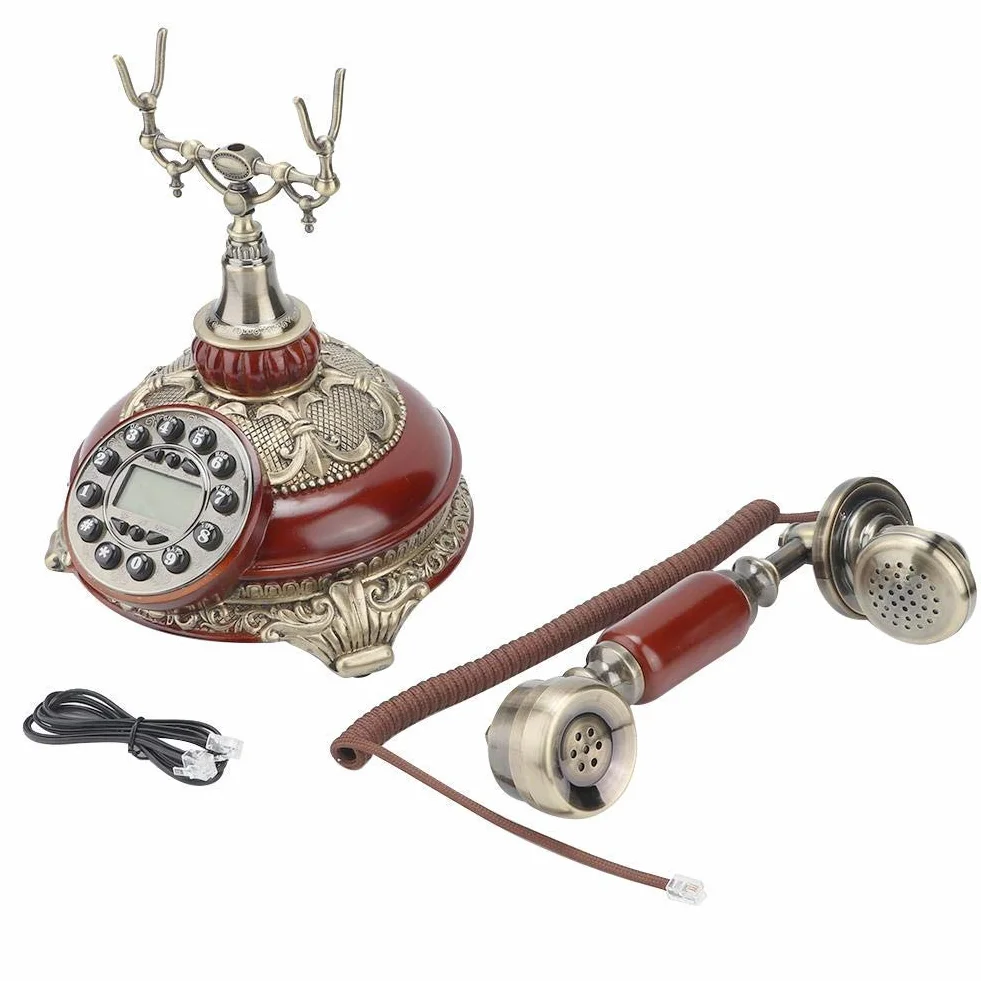 Telefon stacjonarny w stylu retro, europejski telefon stacjonarny do biura domowego, klasyczny telefon stacjonarny w stylu retro z uchwytem na słuchawkę ze stopu Zi, ozdoby świąteczne, walentynki, ur