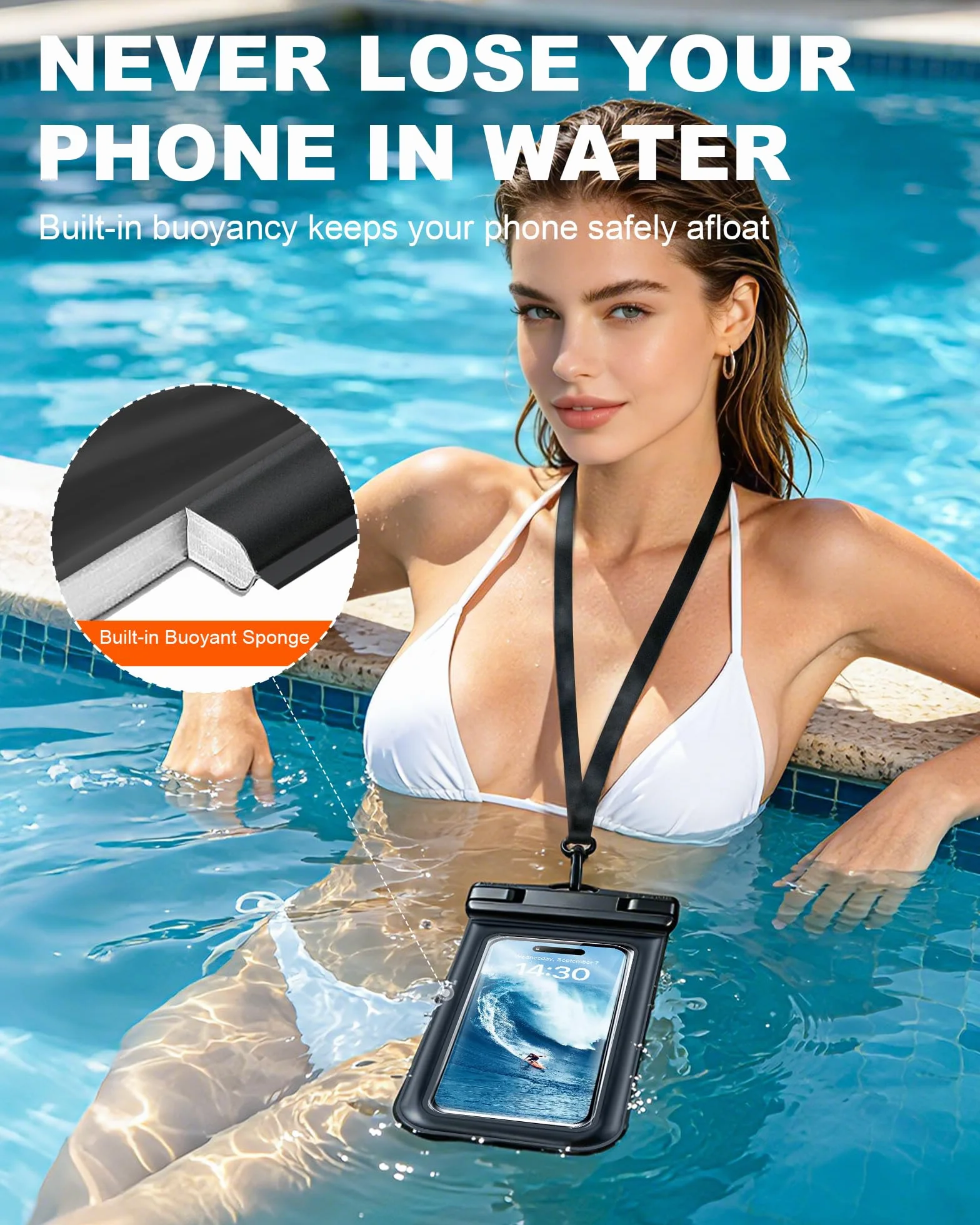 Wodoszczelna pływająca torba na smartfon, zestaw 2 szt. IPX8 wodoodporna torba na plażę do pływania w basenie, wodoodporna obudowa do iPhone 17 16 15 14 Pro Max Samsung S26 S25 S24, do 7 cali