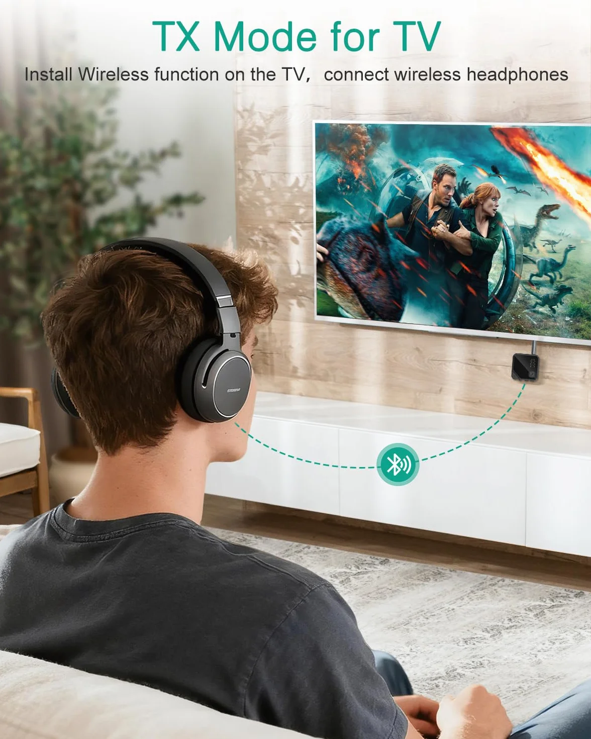 ORIA Nadajnik odbiornika Bluetooth 5.4, przenośny pomocniczy adapter Bluetooth z podwójnym połączeniem, niskie opóźnienie, bezprzewodowy nadajnik audio 3,5 mm do samochodu, telewizora, domowego stereo