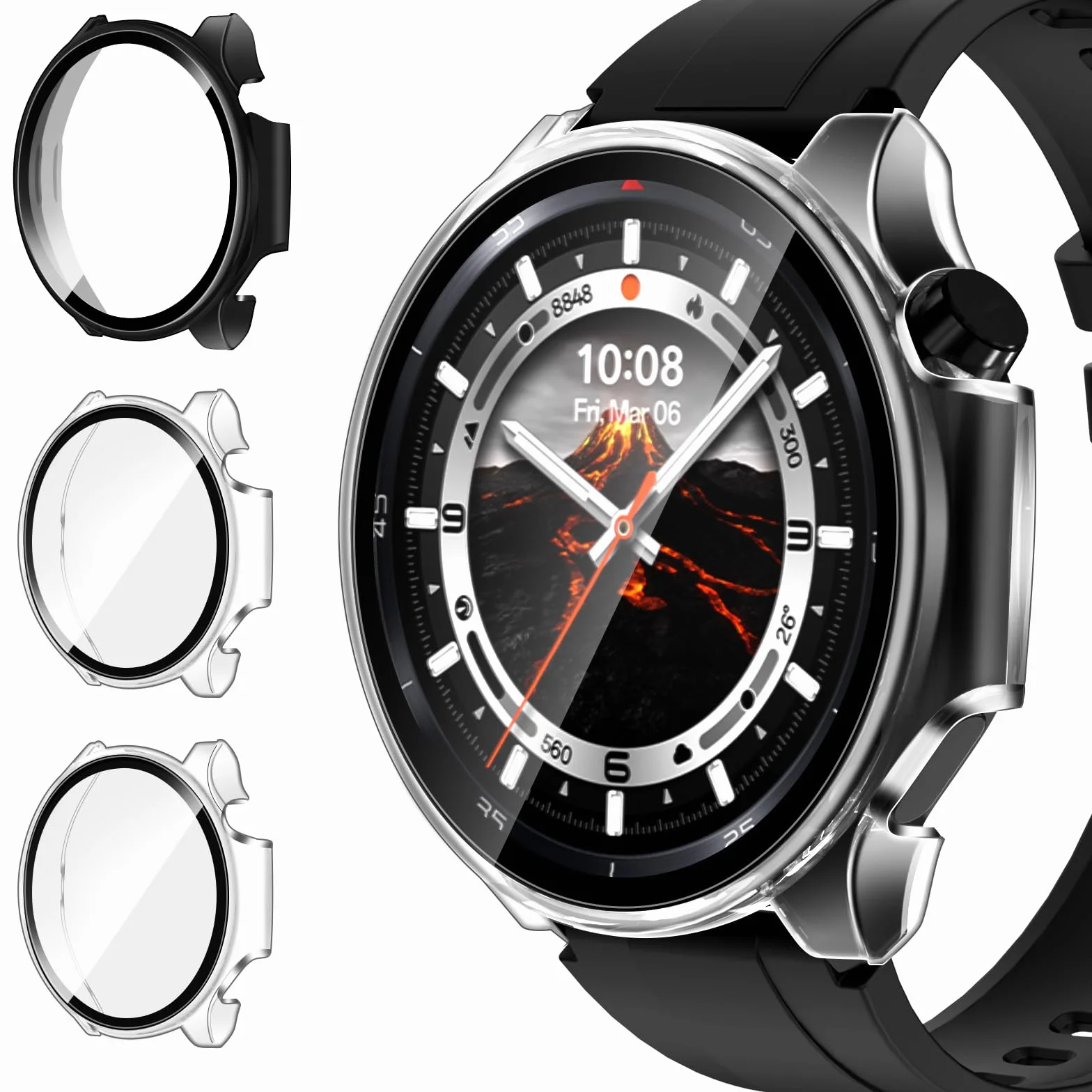 ivoler Twarde Etui PC z Szklanym Ochraniaczem do OnePlus Watch 3 47mm Oppo Watch X2 2 Przezroczyste + 1 Czarne