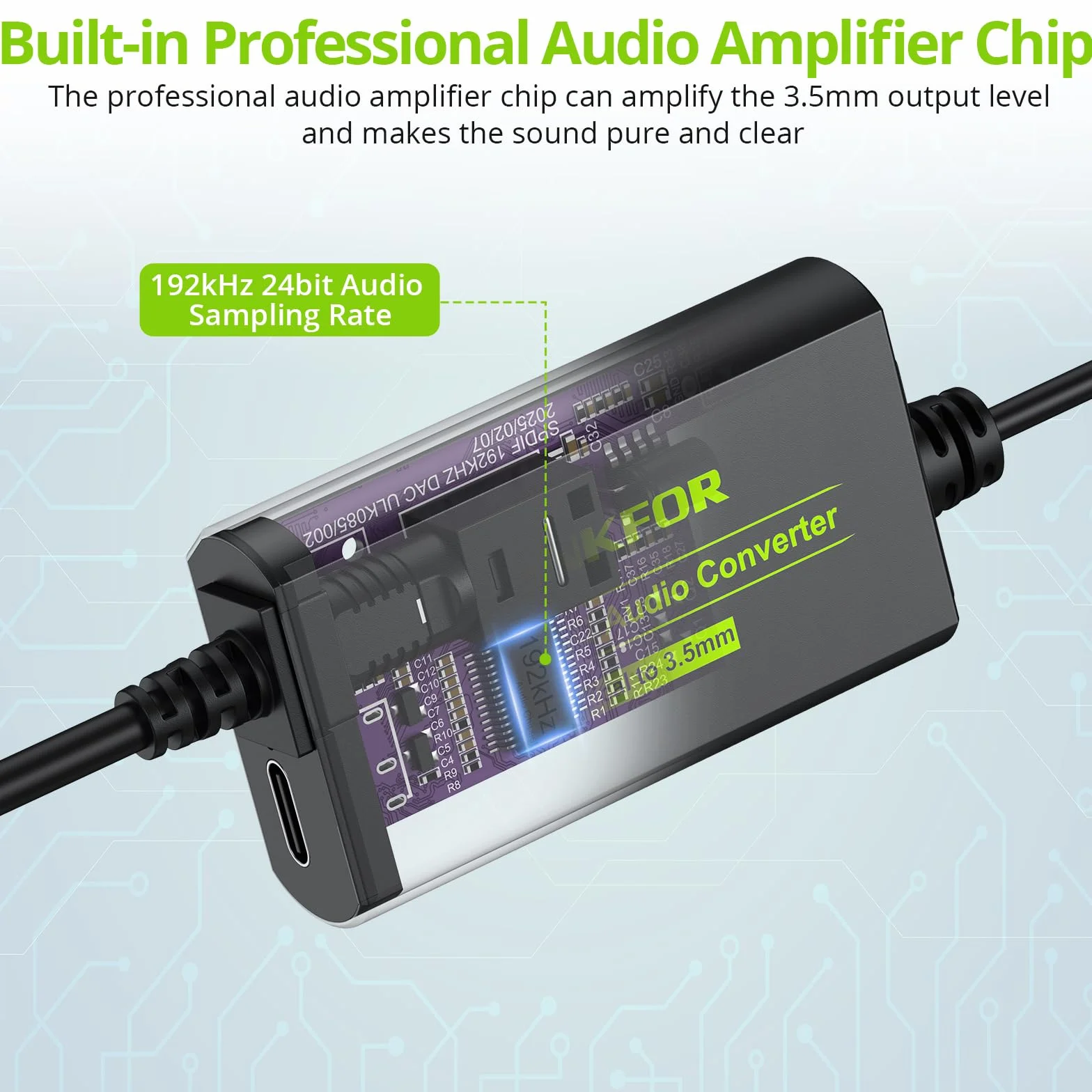 LiNKFOR Konwerter SPDIF do 3,5 mm,Przetwornik cyfrowo-analogowy,192KHz DAC SPDIF Toslink do 3,5 mm z 1m optyczny kabel do słuchawek,Wzmacniacz i głośnik