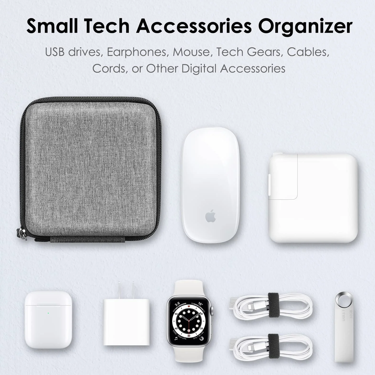 FINPAC Twarde etui na ładowarkę MacBook, mała torba organizująca na elektronikę do zasilacza MacBook, przenośna saszetka podróżna do przechowywania akcesoriów do laptopa, Magic Mouse, napędów USB