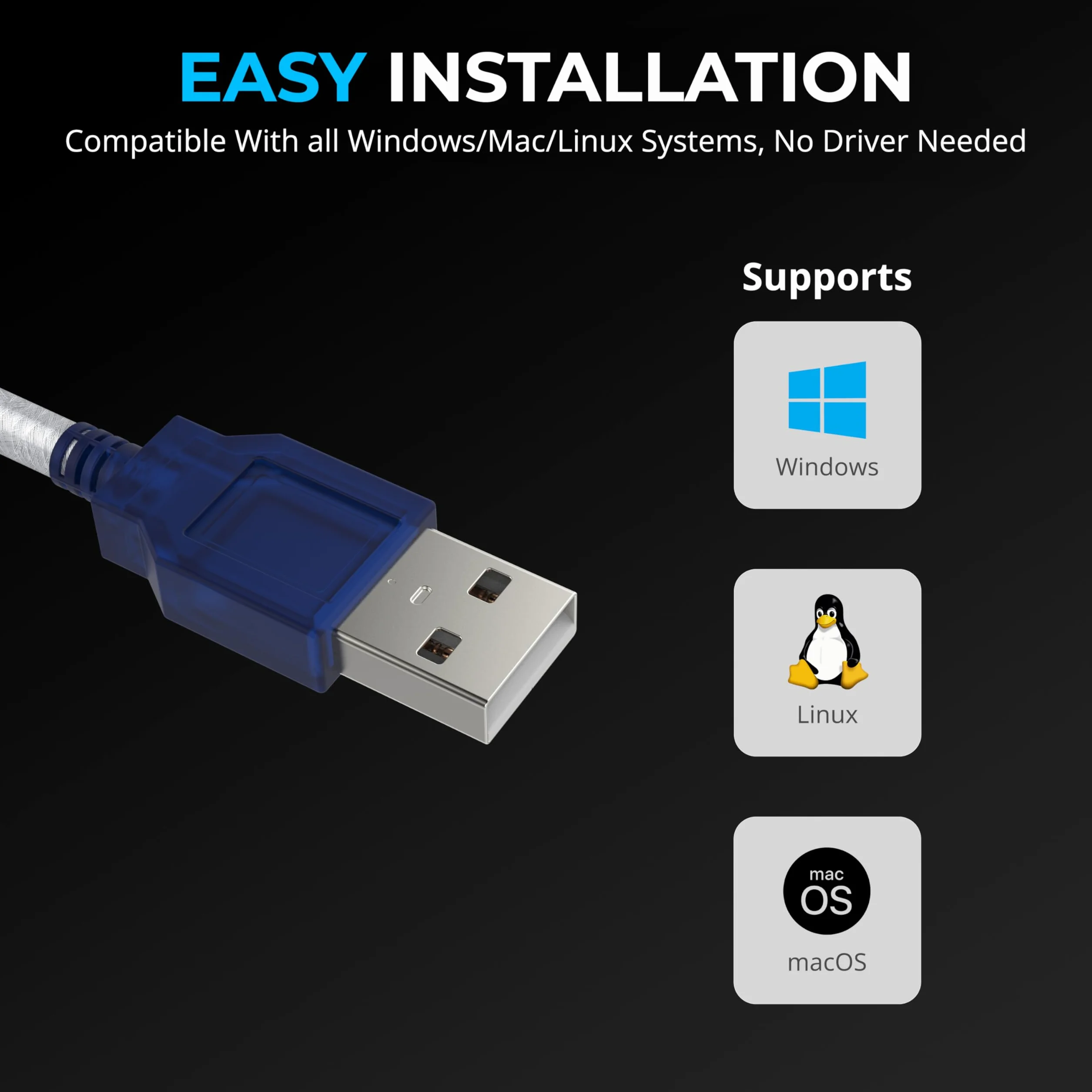 Sabrent Adapter USB na szeregowy (85 cm) USB na RS232 kabel szeregowy, kabel konwertera DB-9 (9-biegunowy) chipset Prolific kompatybilny z Windows, Mac OS X 10.6 i nowszym, Linux 2.4 et plus (CB-DB9P)