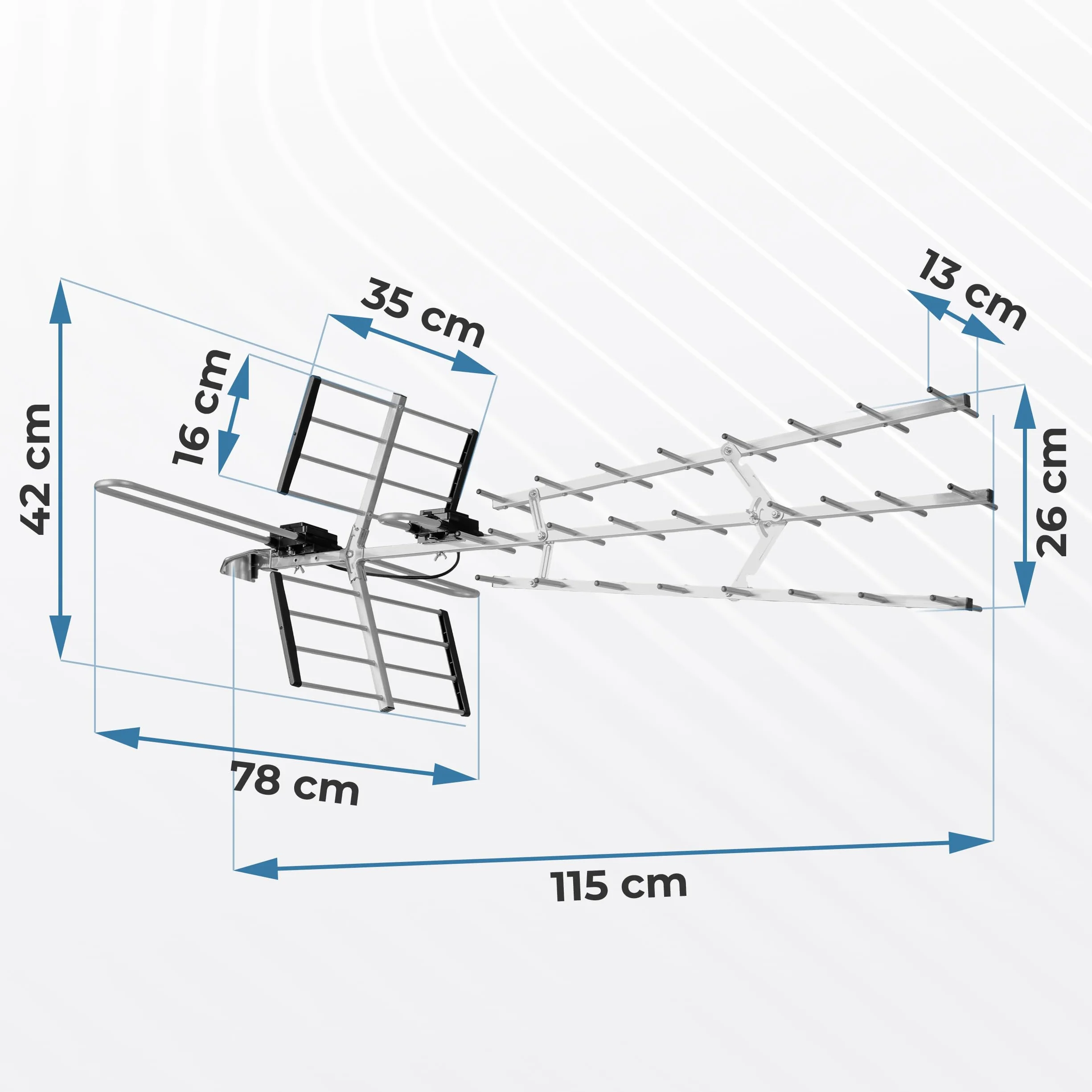 Berdsen Antena DVB-T2 Wewnętrzna 13-15 dB 80 km Outdoor Filtr LTE Full HD 4K