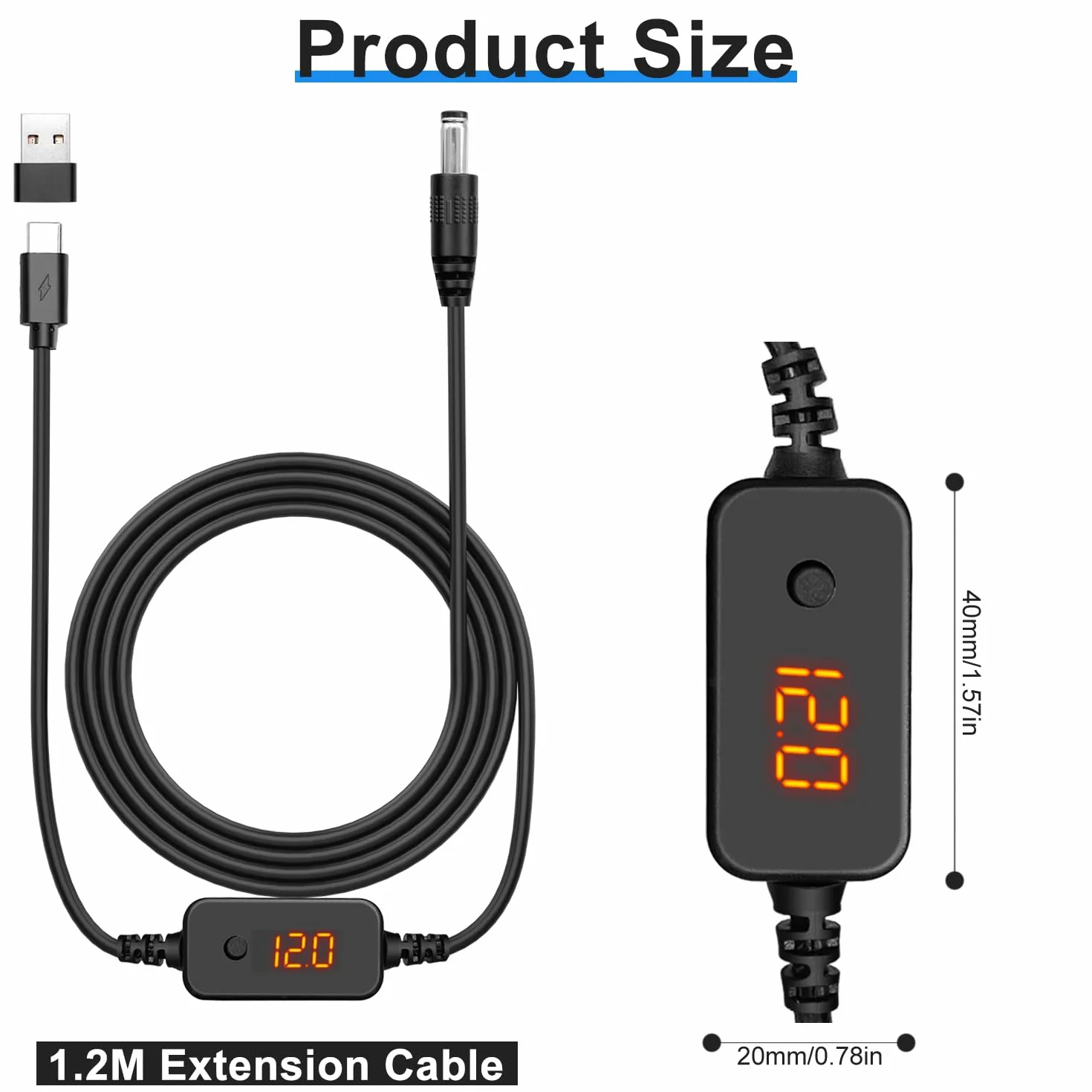 kabel adapter USB-C PD do DC [5V/9V/12V/15V/20V Regulowane] z 10 złączami DC + adapterem USB | Kompatybilny z laptopem, routerem, monitorem, kamerą | złącze 5,5×2,1mm | 1,2m (60W Power