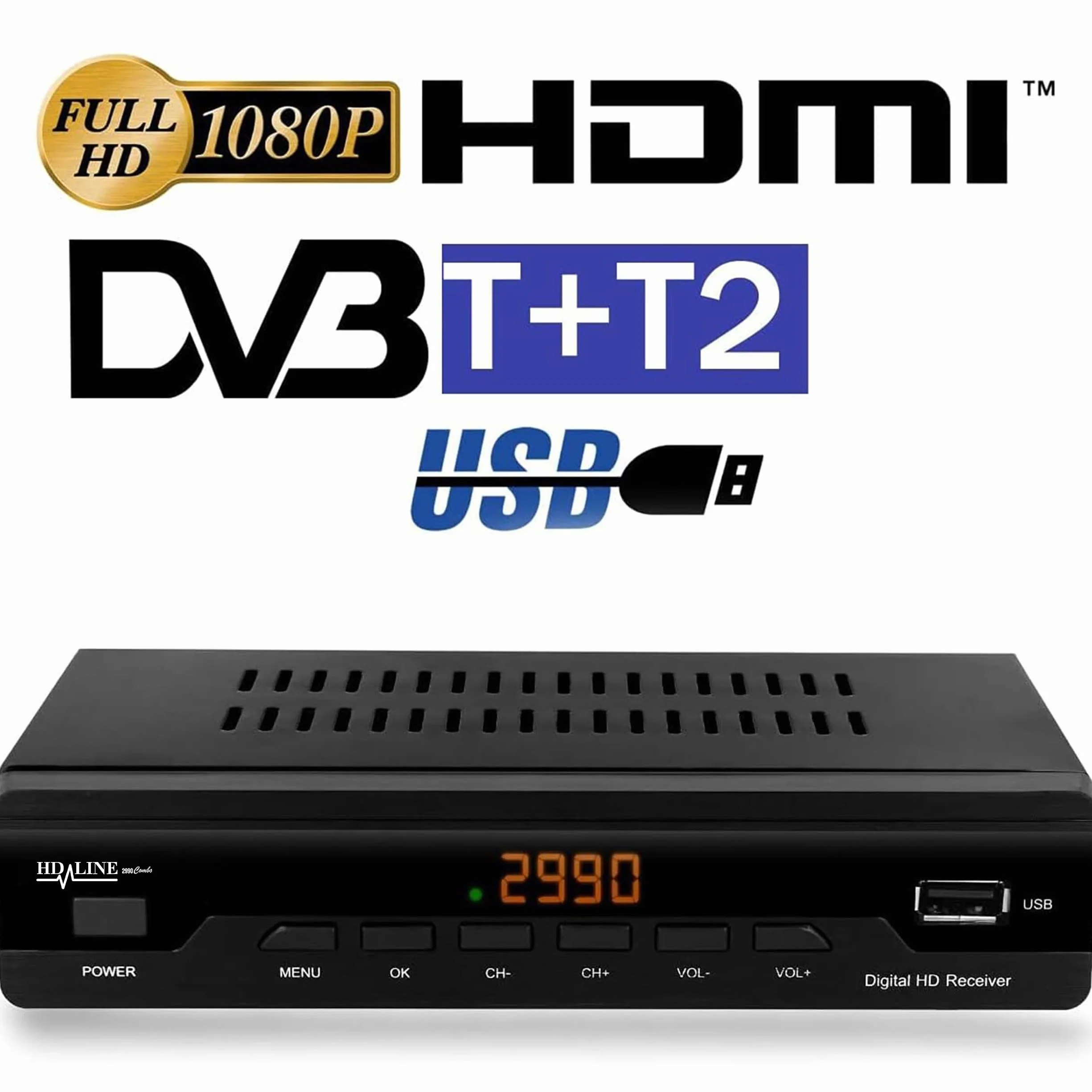 Odbiornik kablowy do telewizji cyfrowej 2990 Combo DVB-C (HDTV, DVB-C / C2, DVB-T/T2, HDMI, SCART, USB 2.0, WLAN opcjonalnie) + kabel HDMI