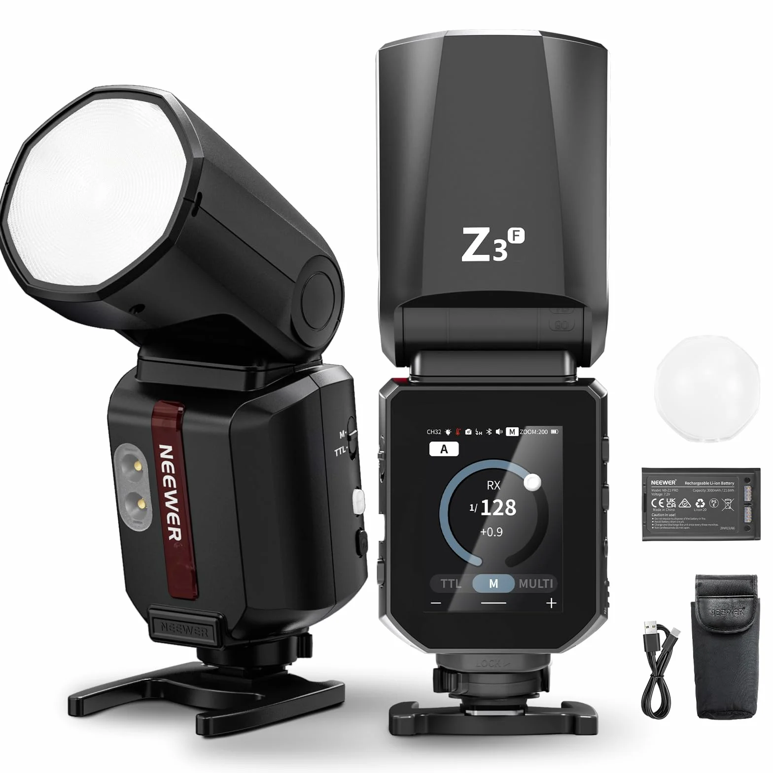NEEWER Lampa błyskowa 100 W, 2,4G TTL, kompatybilna z aparatami Fujifilm, ekranem dotykowym, HSS 1/8000, 2 lampy sterownicze, przełącznik TTL/M, bateria 3000 mAh/500 pełnej mocy, oświetlenie do studia