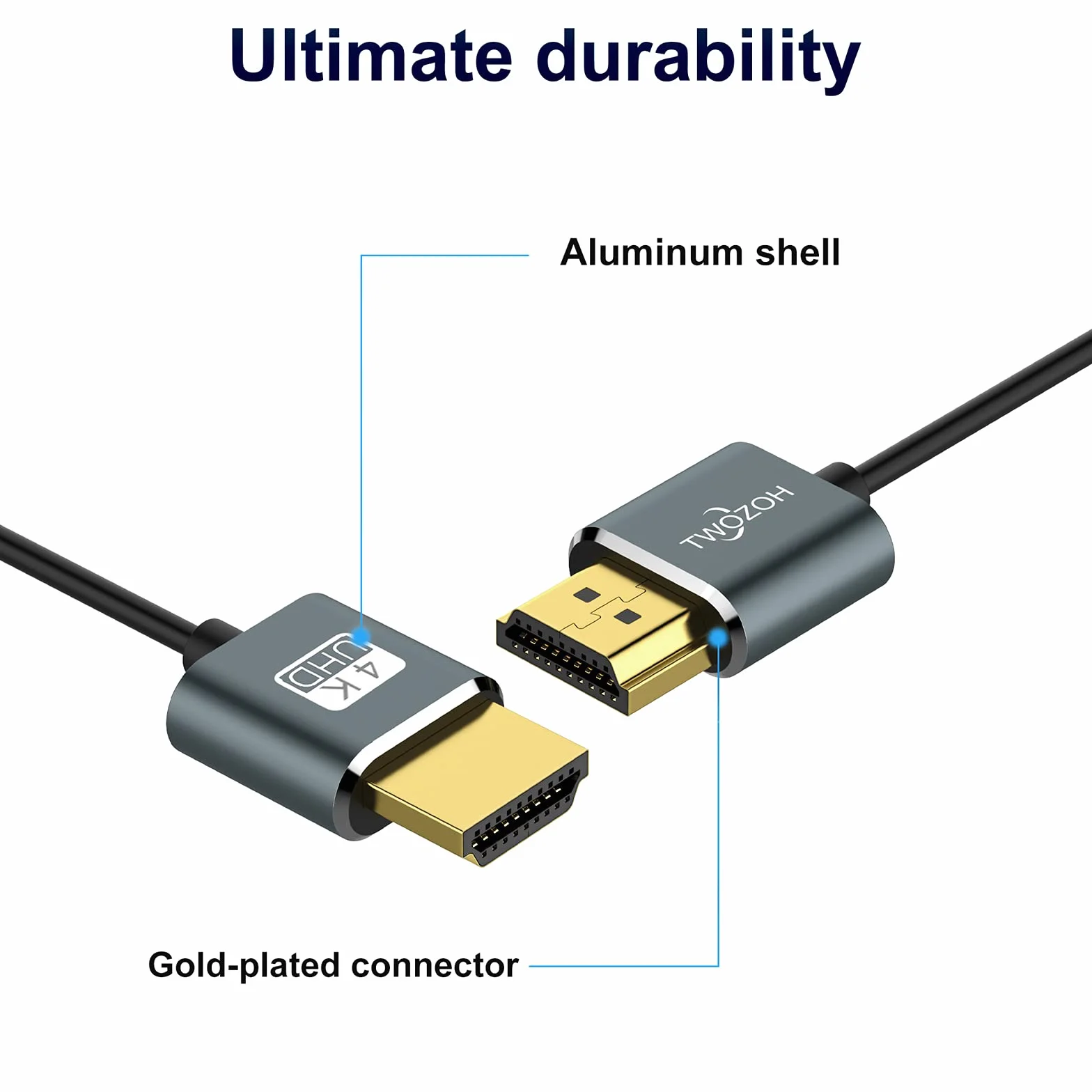 Twozoh Ultra cienki kabel HDMI do HDMI 2M, kabel Hyper Slim HDMI 2.0, ekstremalnie elastyczny kabel HDMI 4K obsługuje 3D/4 K@60 Hz, 2160P, 1080P