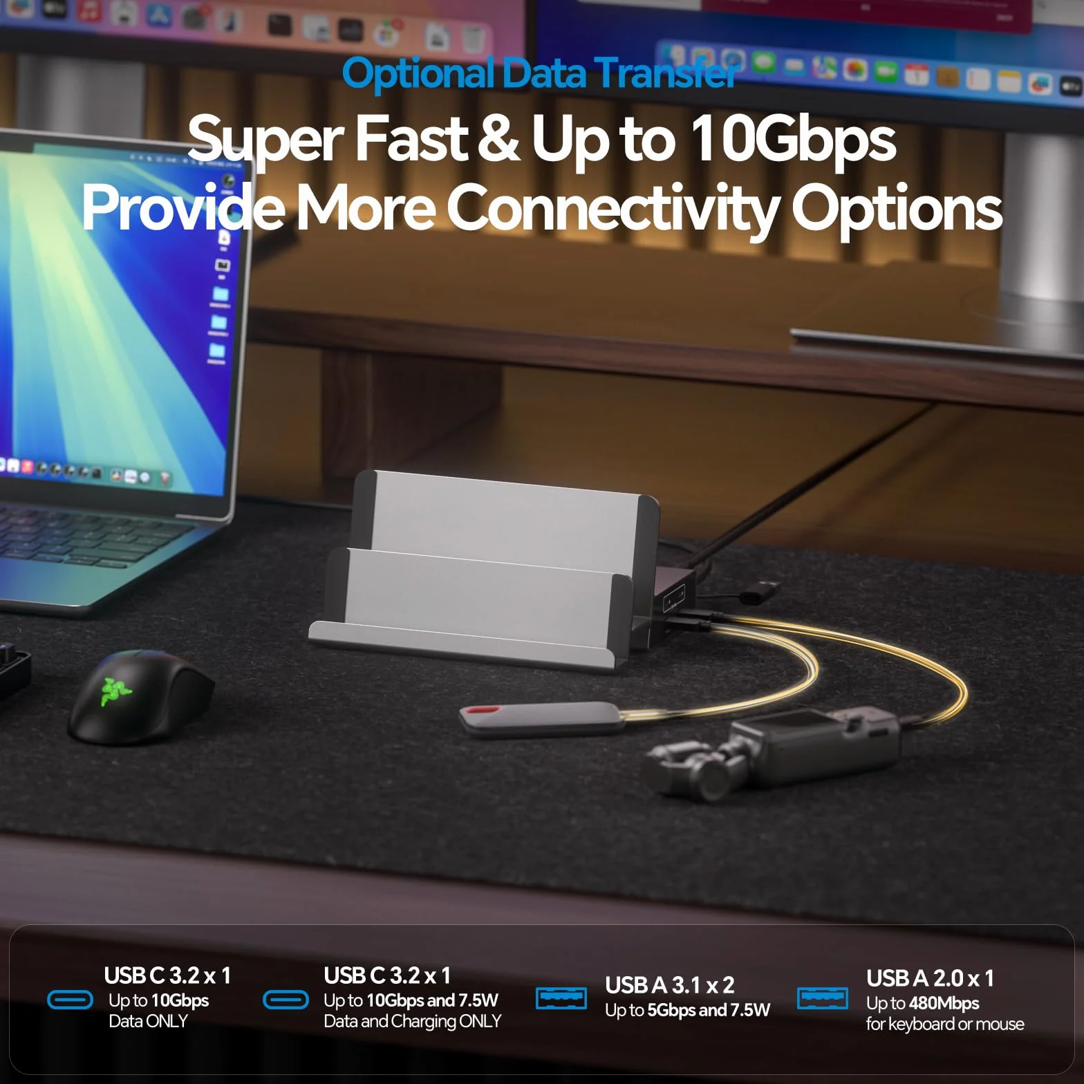 19 w 1 Triple Display stacja dokująca z podwójnym stojakiem, 3HDMI + 2DP4K, PD100W | PULWTOP Stacja dokująca do laptopa, 3 monitory z Ethernet, 10 Gbit/s USB-C/A, do MacOS i Windows (wymagane sterowniki)