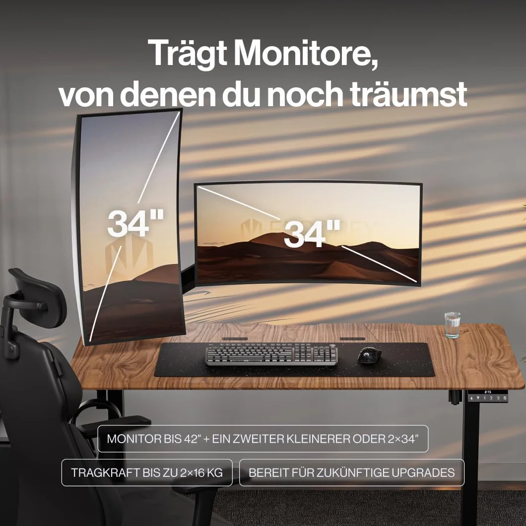 ENDORFY Atlas GS Pro Double – Wzmocnione Podwójne Ramię Gazowe do 2 Monitorów do 42", Udźwig 2x16 kg, Uchwyt Biurkowy VESA 75/100, Pivot 180°, Solidna Metalowa Konstrukcja, C-Clamp/Grommet