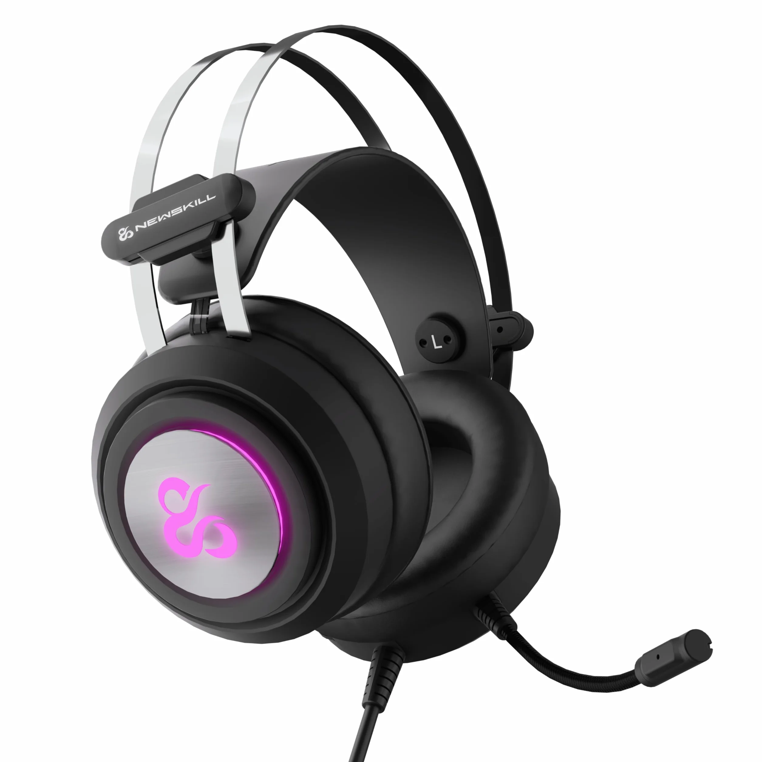 NEWSKILL Drakain V2 słuchawki do gier z kablem jack 3,5 mm i USB, dynamiczny RGB, elastyczny mikrofon, wieloplatformowy, czarny