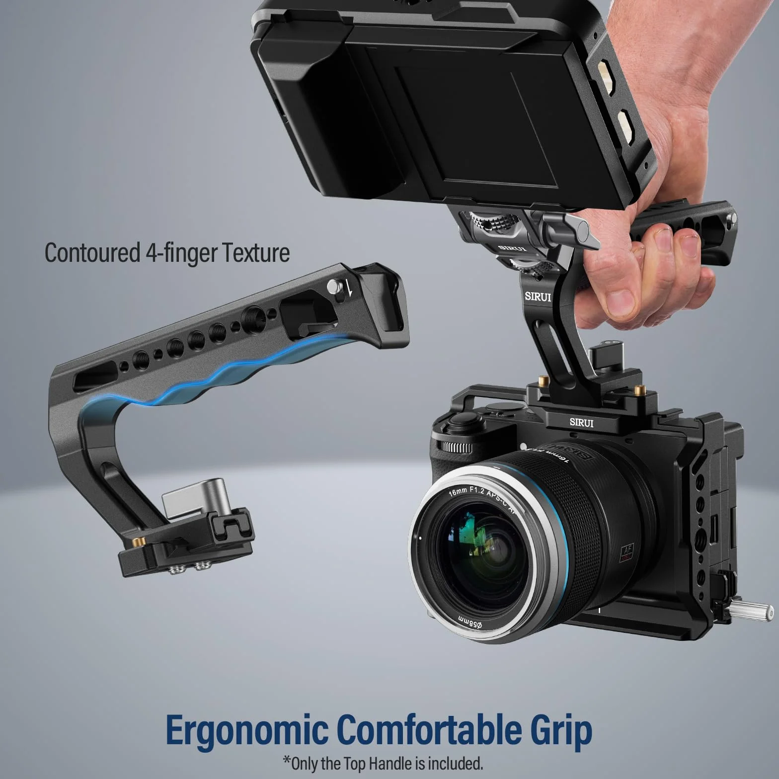 SIRUI 2 w 1 Top Handle do ARRI lub NATO Mount, w pełni aluminiowy uchwyt klatki na kamerę z Cold Shoe z trzpieniem zabezpieczającym, kilka otworów gwintowanych, AM-MTHA