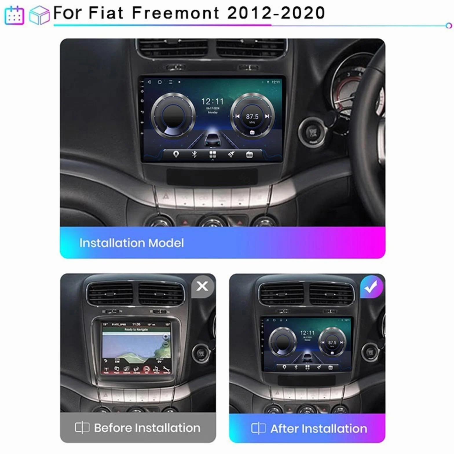 Android 15 Odtwarzacz Samochodowy Radio 9-calowy Ekran Dotykowy Multimedia Dla Fiat Freemont 2012-2020, Nawigacja Gps Obsługa Bluetooth 4g Wi-fi, Kamera Cofania Mirror Link,M102